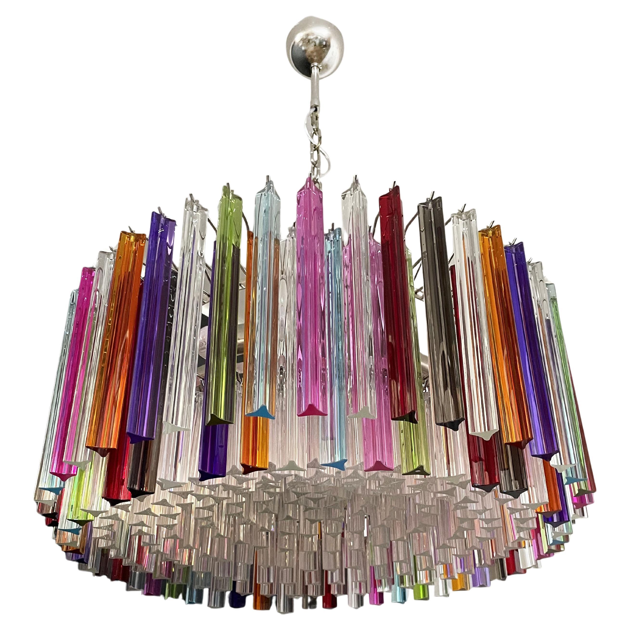 Large Triedri Murano Glass Chandelier, 265 Multicolored and Clear Prism For Sale