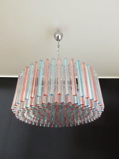 Large Triedri Murano Glass Chandelier, 265 Pink and Blue Prism