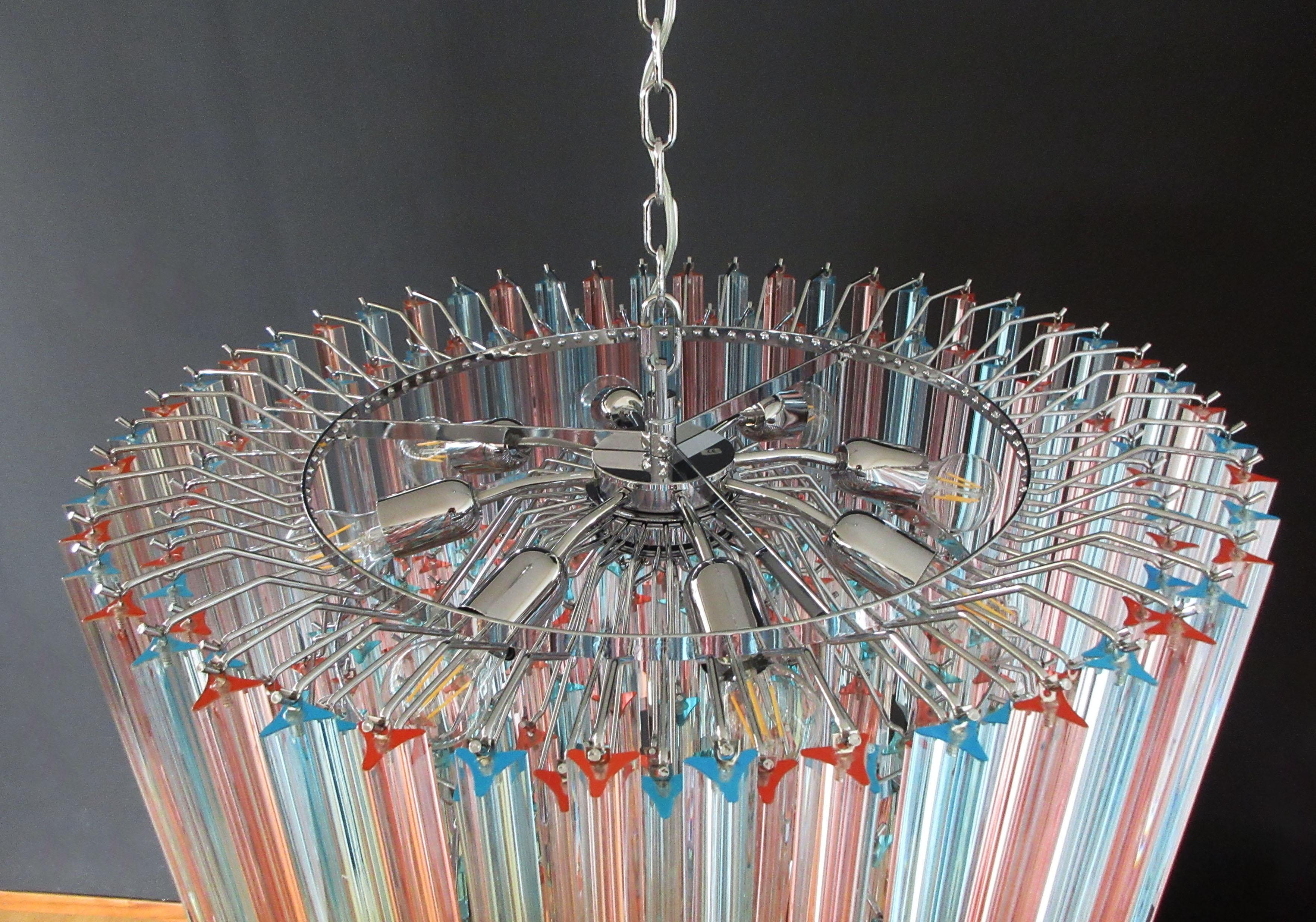 Large Triedri Murano Glass Chandelier, 265 Pink and Blue Prism For Sale 3