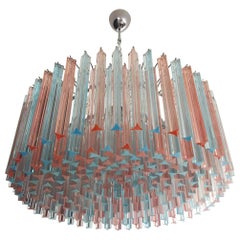 Vintage Large Triedri Murano Glass Chandelier, 265 Pink and Blue Prism