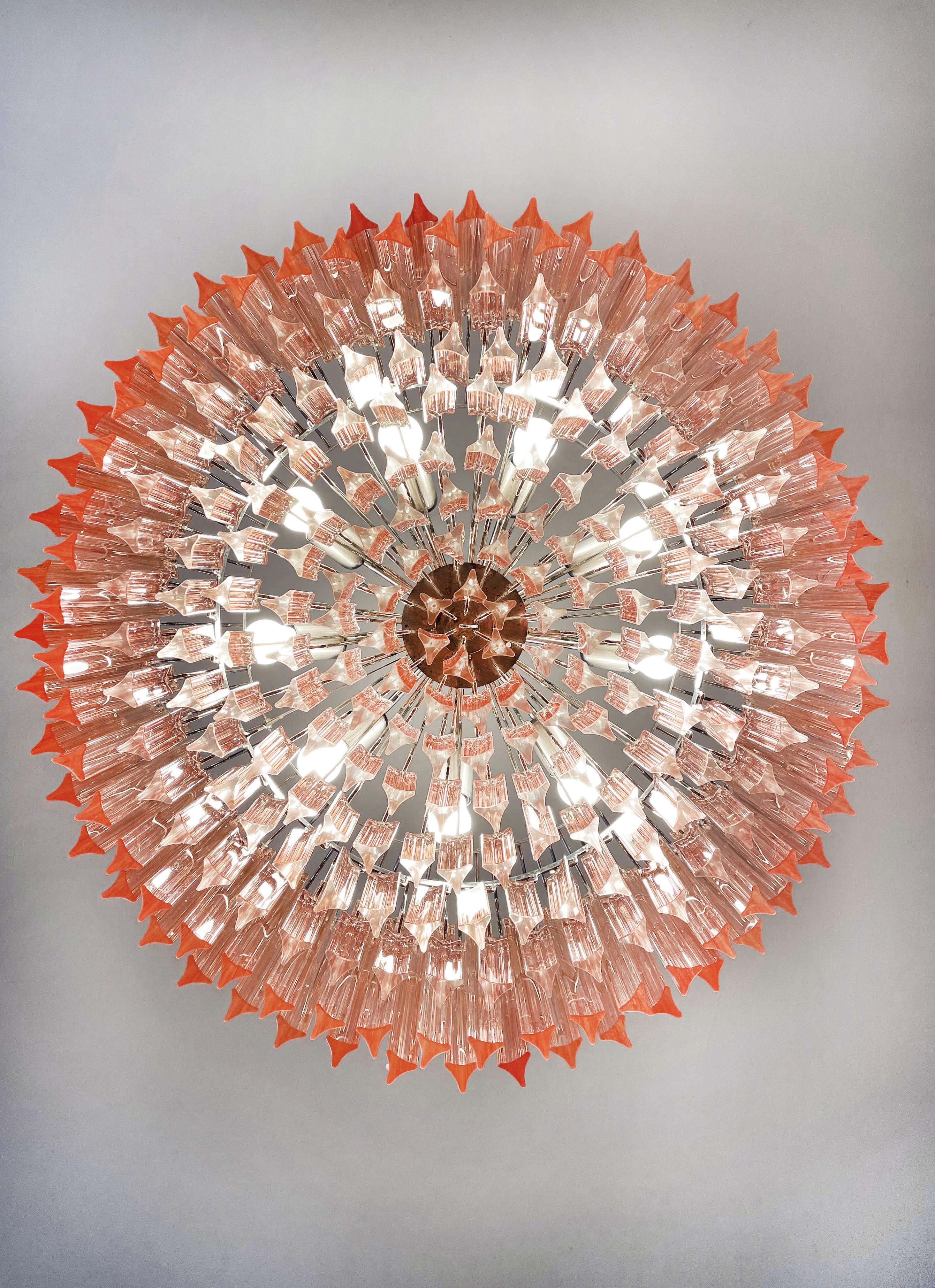 Large Triedri Murano Glass Chandelier, 265 Pink Prism For Sale 3