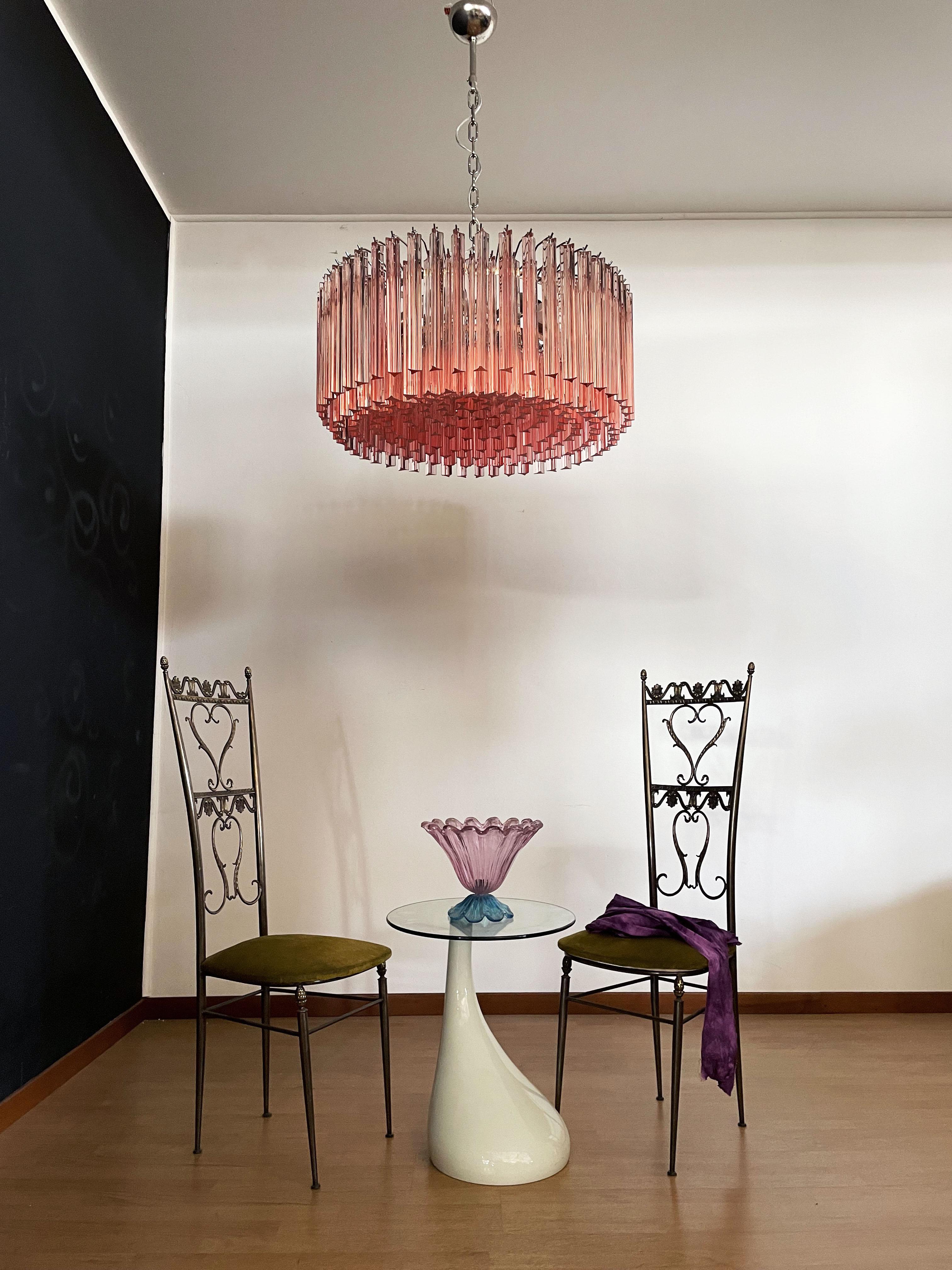 Large Triedri Murano Glass Chandelier, 265 Pink Prism For Sale 4
