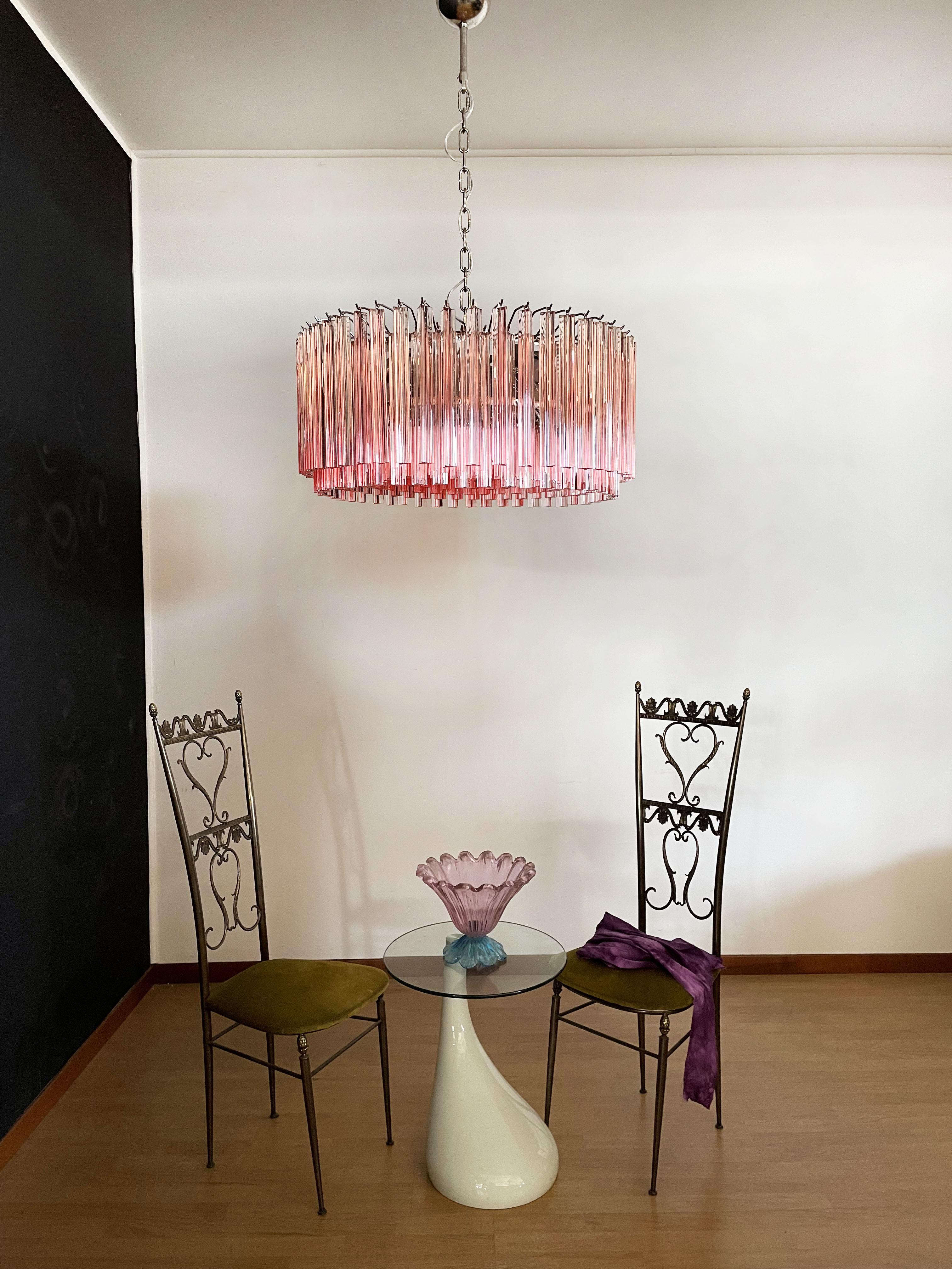 Large Triedri Murano Glass Chandelier, 265 Pink Prism For Sale 5