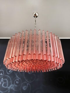 Large Triedri Murano Glass Chandelier, 265 Pink Prism