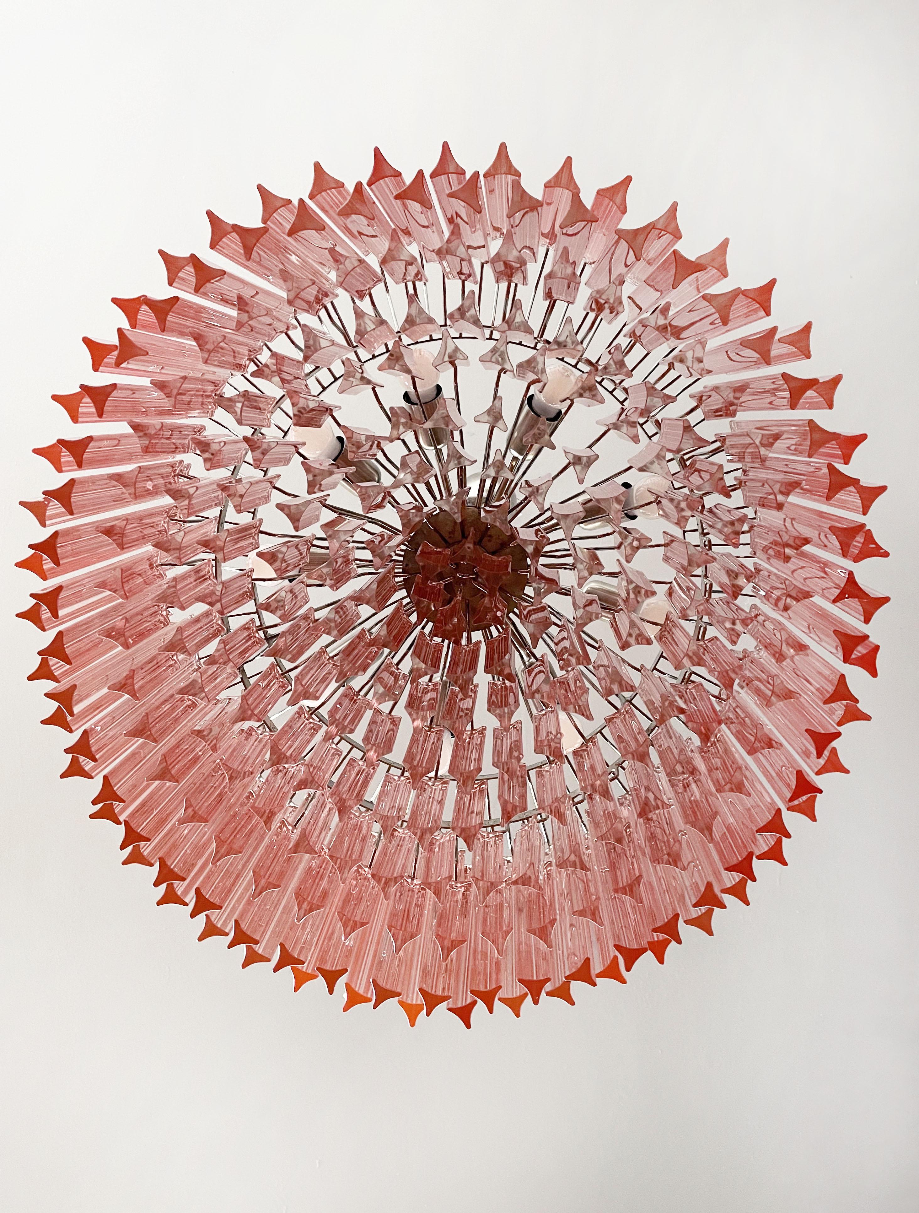 Large Triedri Murano Glass Chandelier, 265 Pink Prism 1