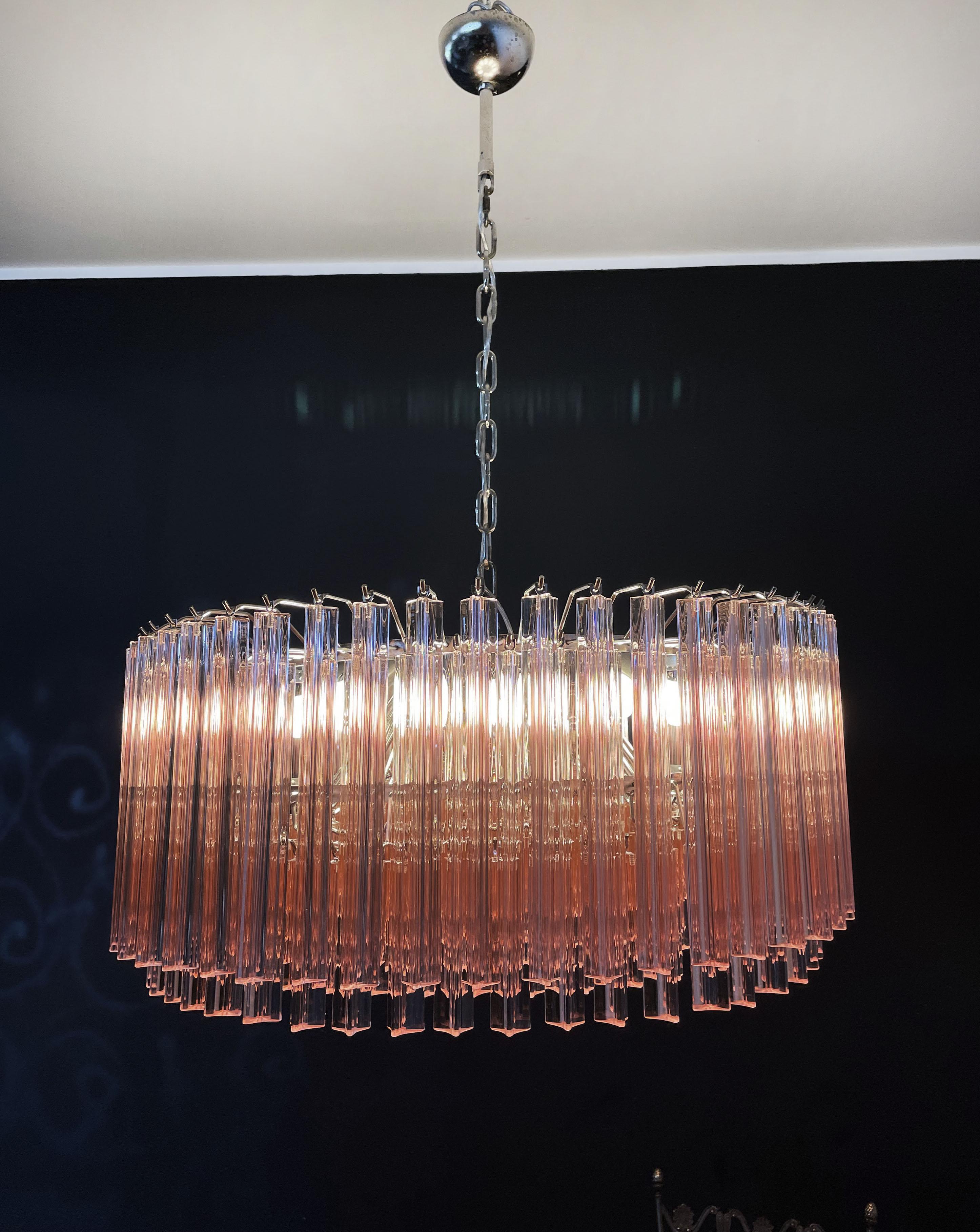 Art Glass Large Triedri Murano Glass Chandelier, 265 Pink Prism For Sale