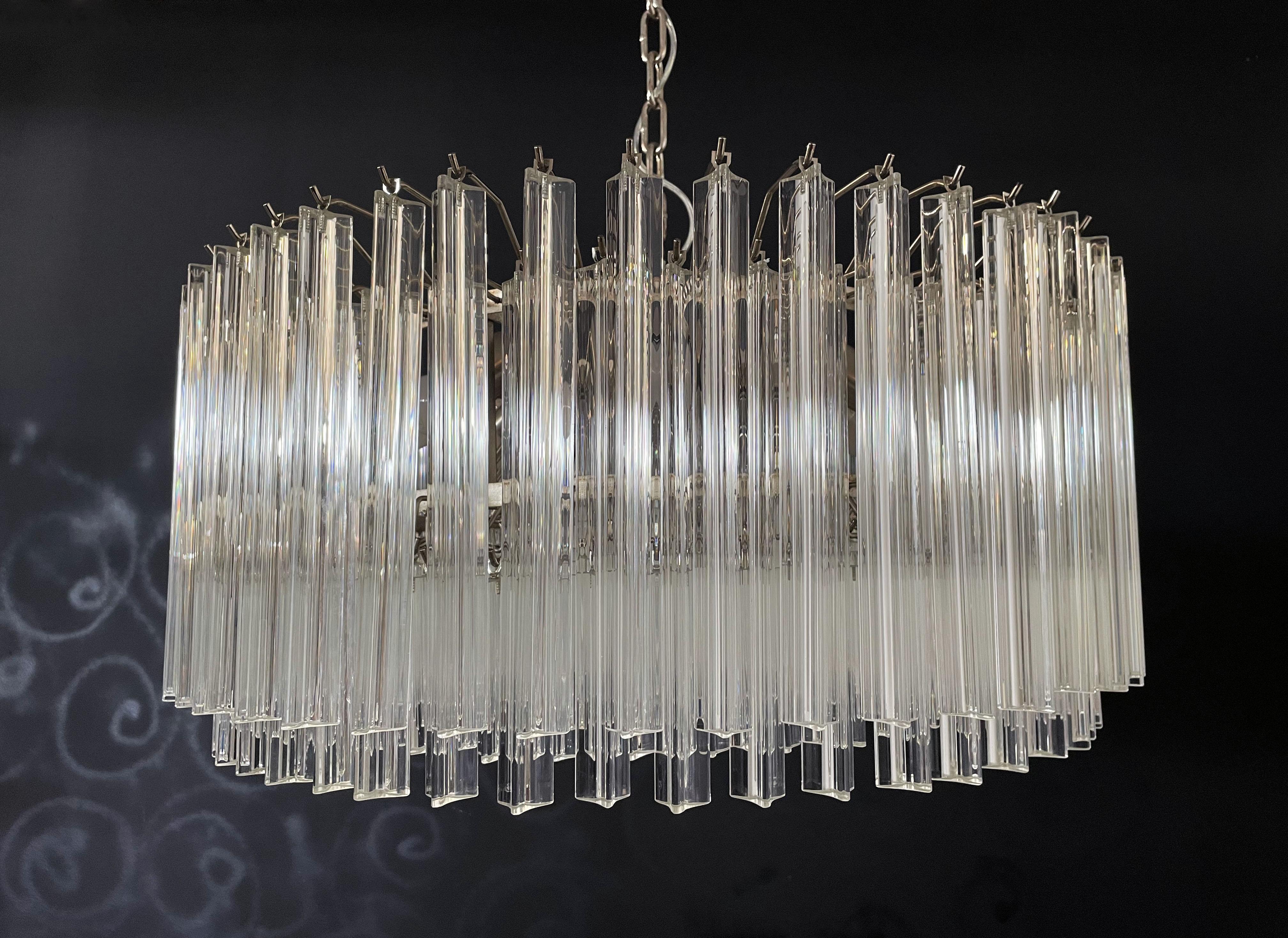 Late 20th Century Large Triedri Murano Glass Chandelier, 265 Trasparent Prism For Sale