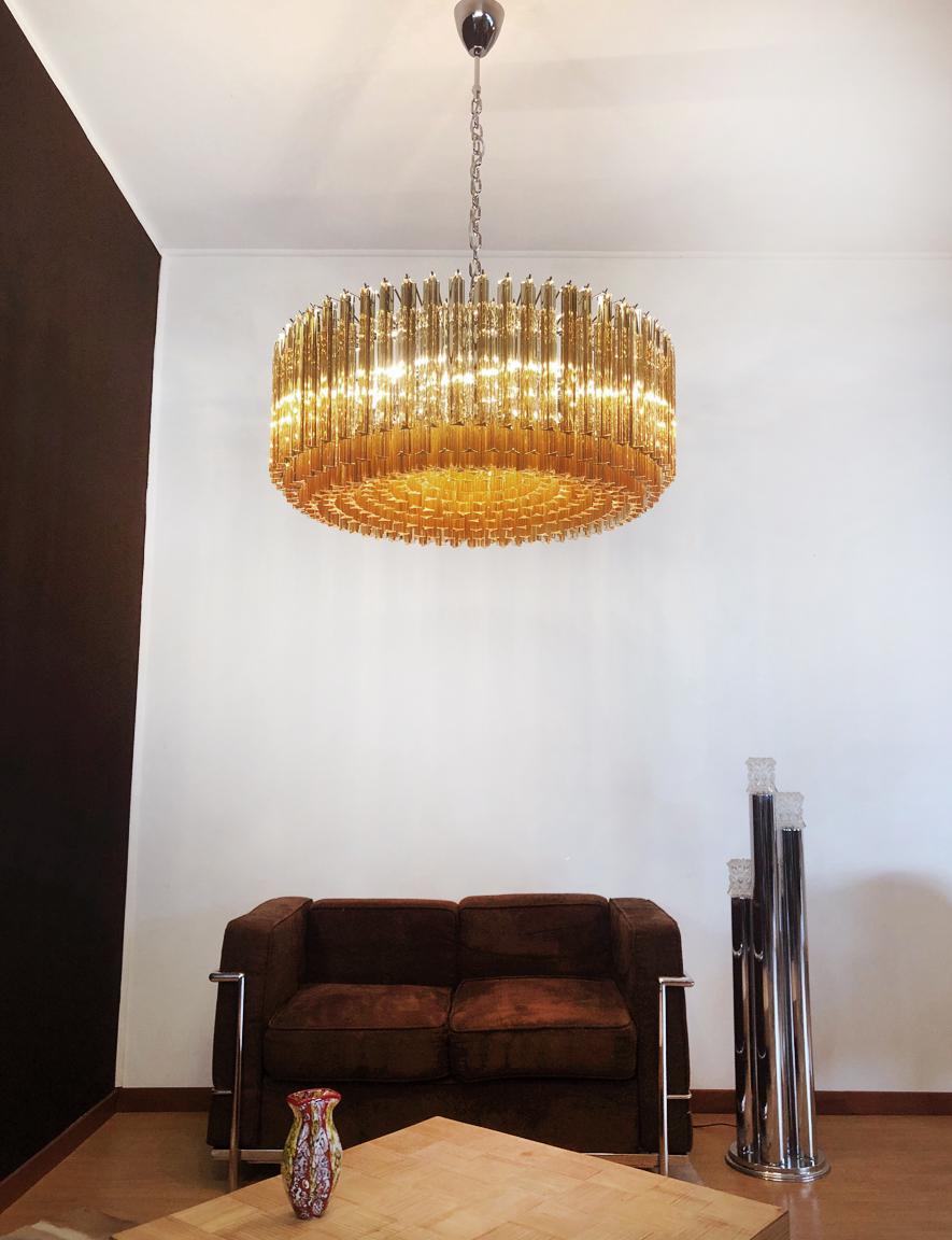 Large Triedri Murano Glass Chandelier, 391 Prims Clear Amber 3