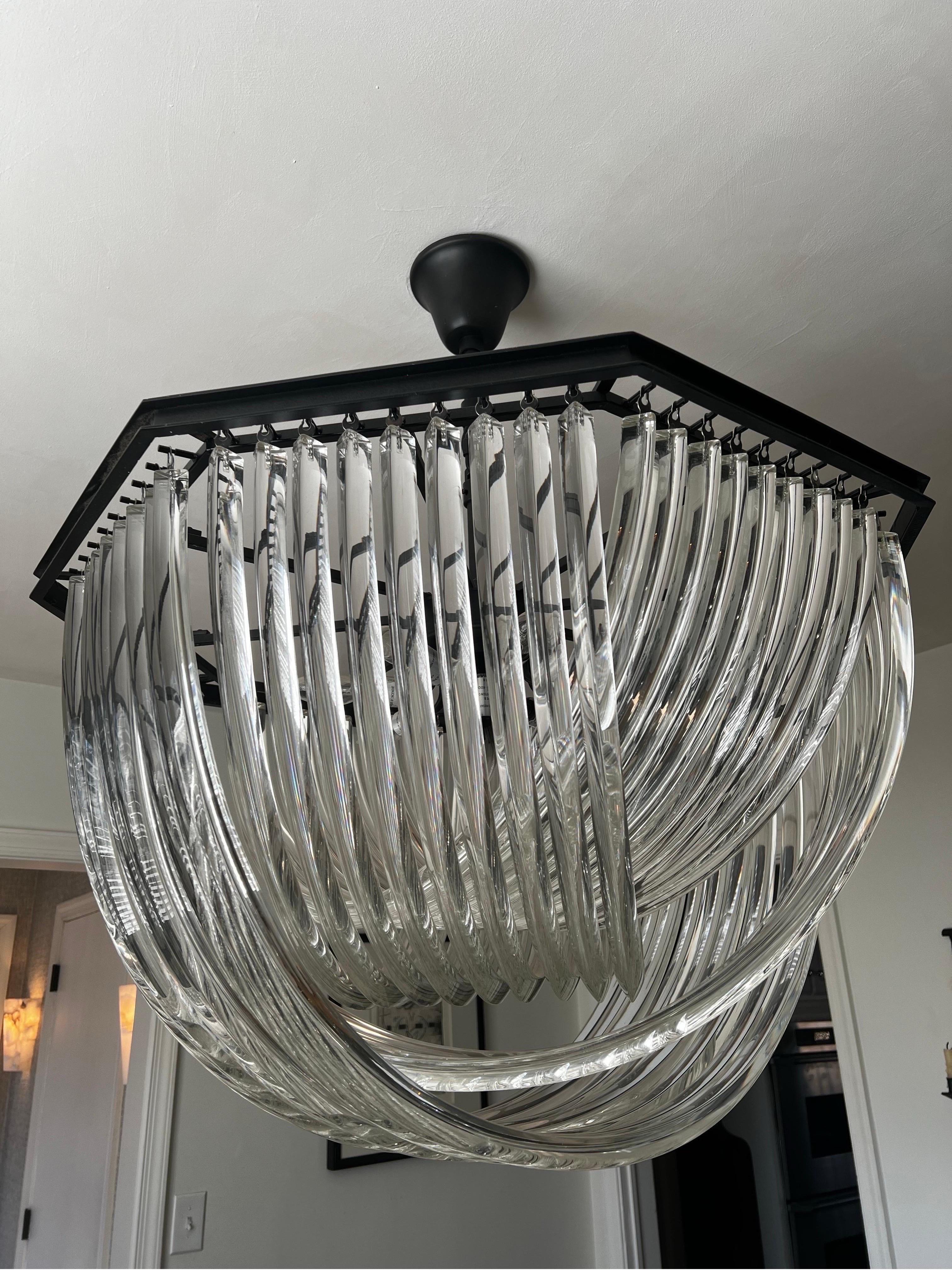 Mid-Century Modern Large Triedri Venini Style Crystal Chandelier - Vintage RH by Timothy Oulton For Sale