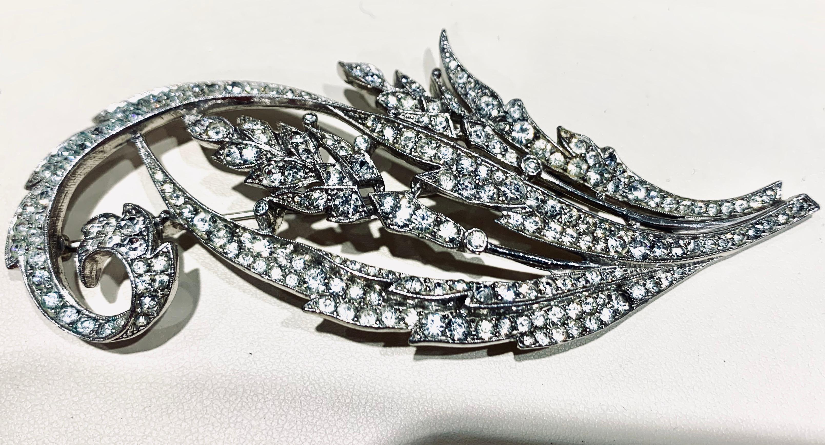 Trifari's Leafy Spray Brooch in Trifanium with Rhinestones, 1941 3