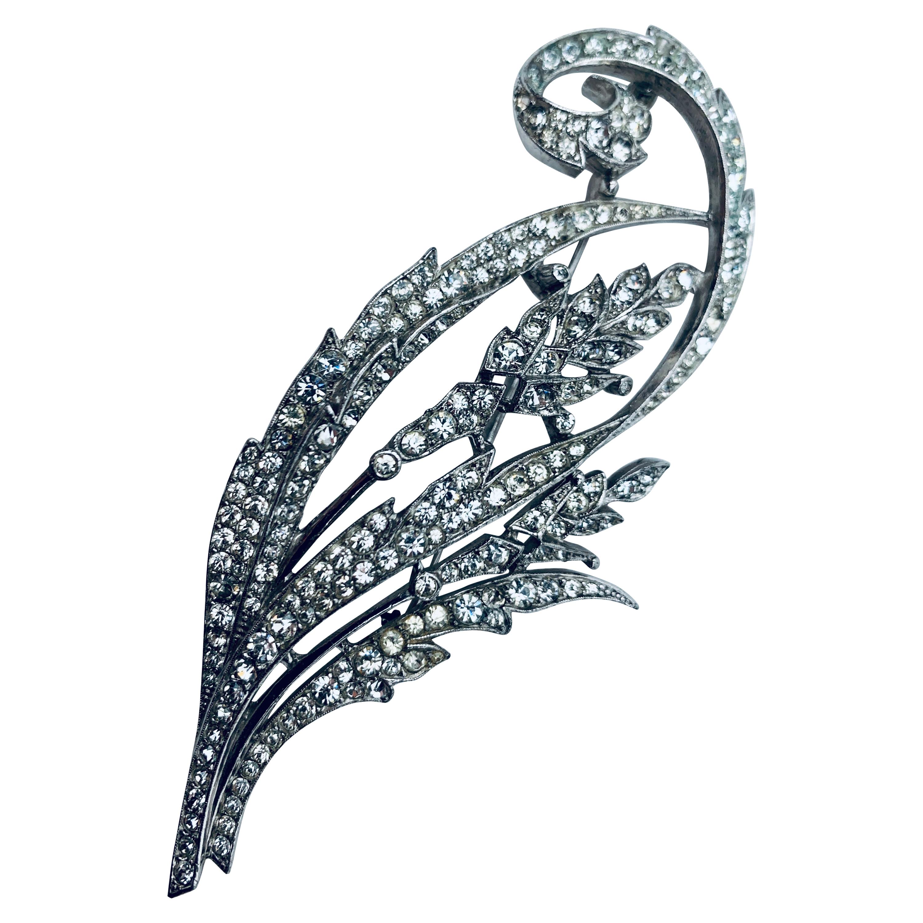 Trifari's Leafy Spray Brooch in Trifanium with Rhinestones, 1941