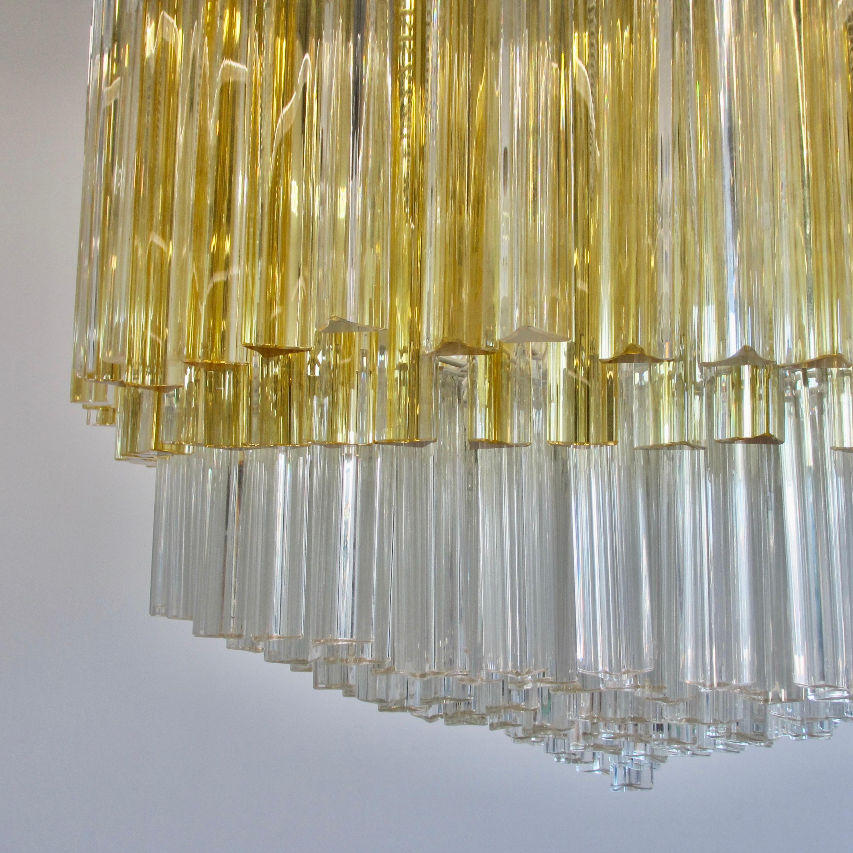 Italian Large Trilobi Glass Chandelier 'Clear/ Amber', Murano For Sale