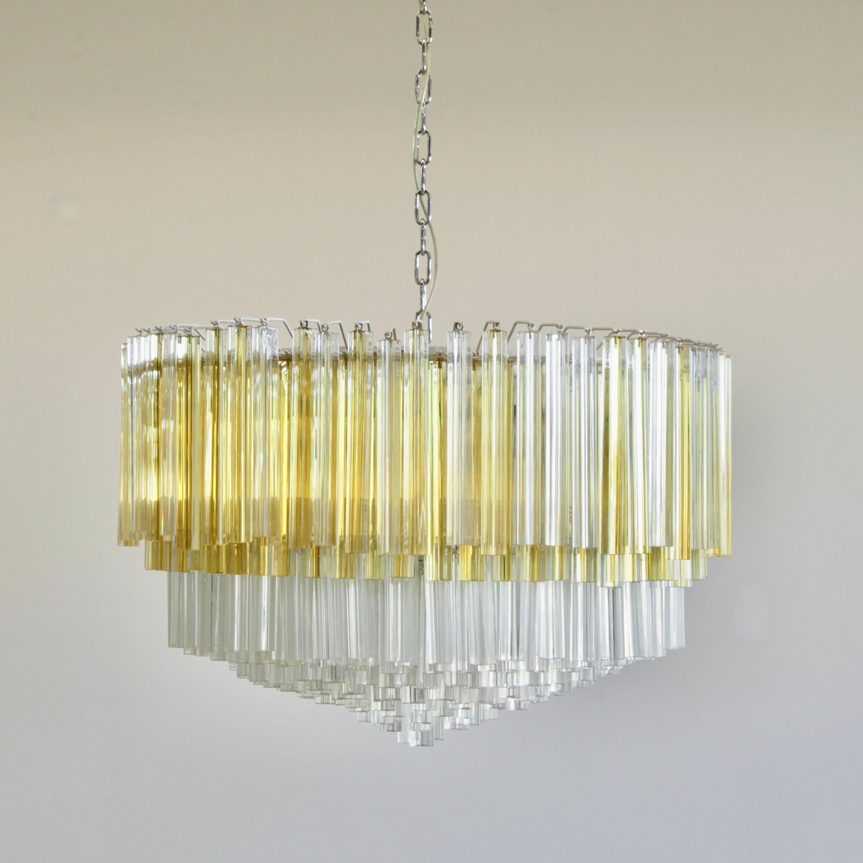 Late 20th Century Large Trilobi Glass Chandelier 'Clear/ Amber', Murano For Sale