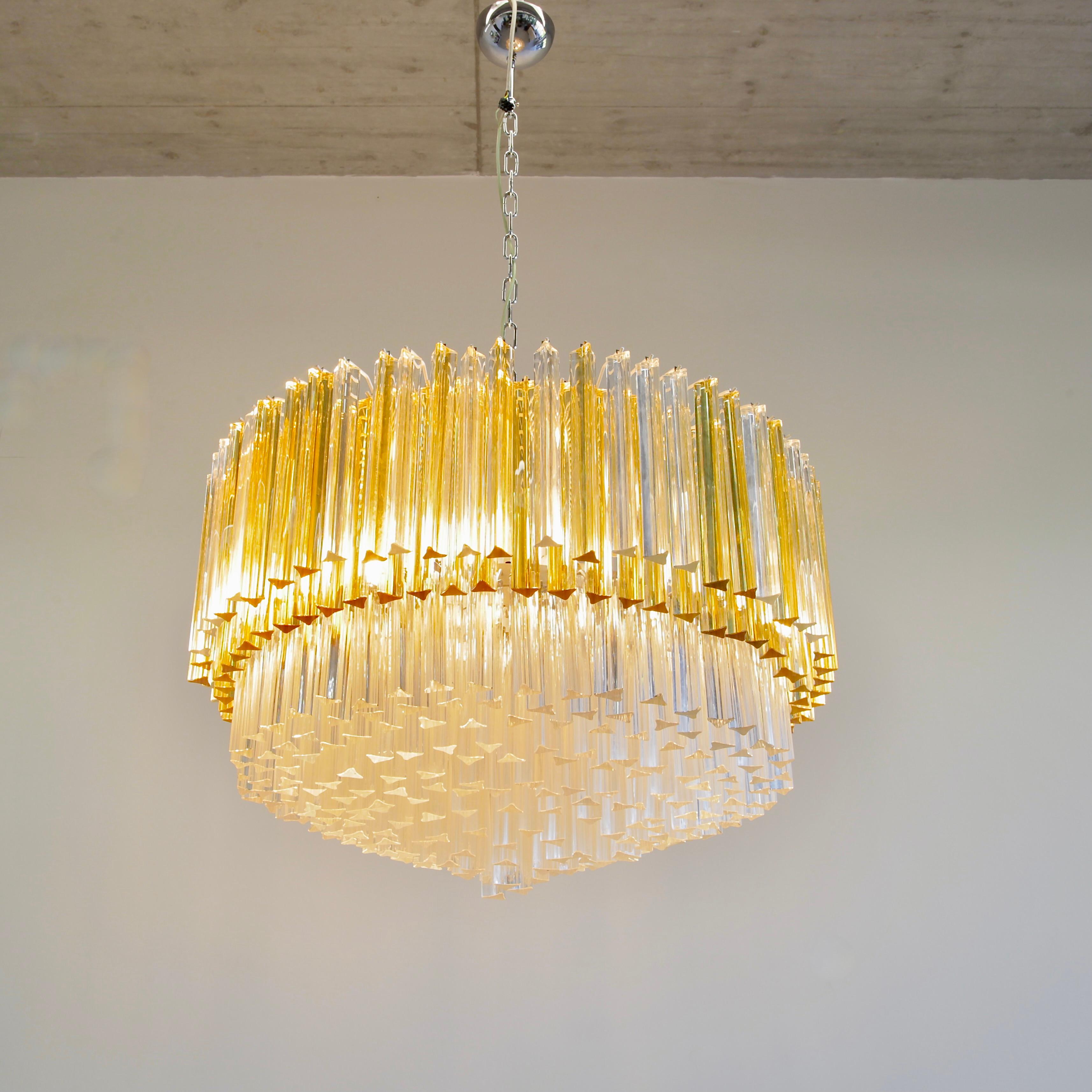 Metal Large Trilobi Glass Chandelier 'Clear/ Amber', Murano For Sale