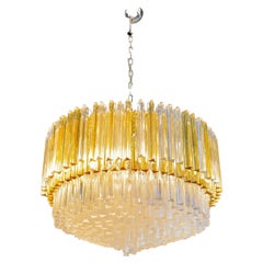 Large Trilobi Glass Chandelier 'Clear/ Amber', Murano