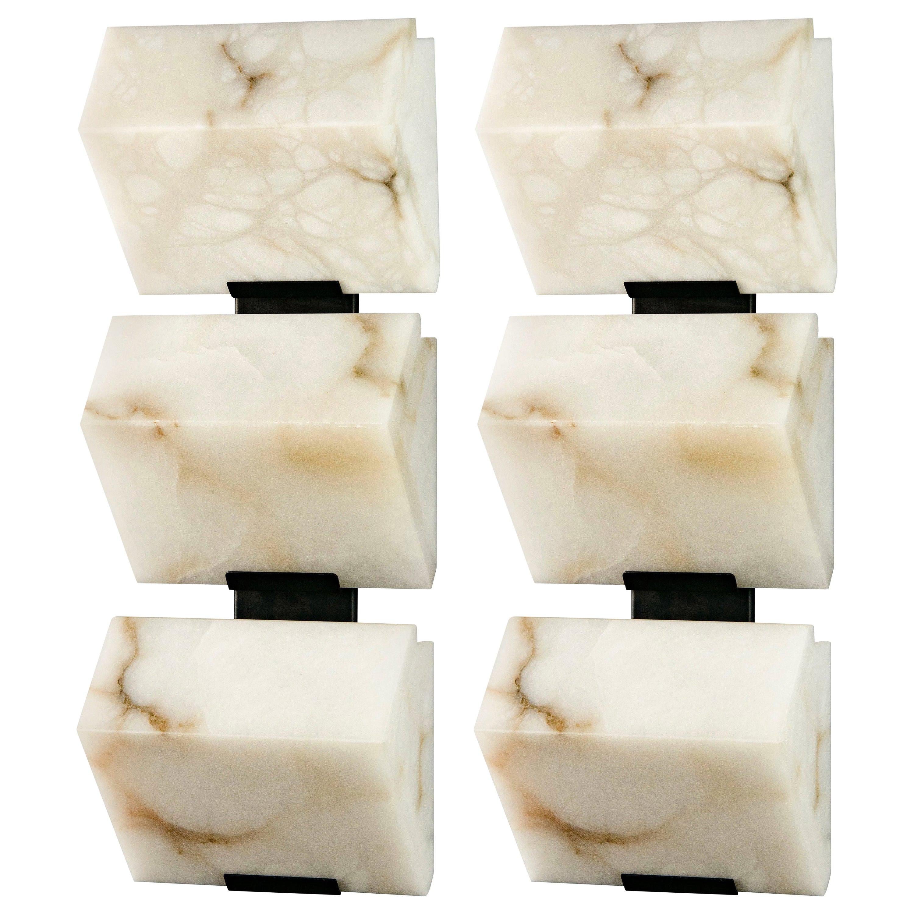 Large 'Triple Block' Model #230 Alabaster Sconce in the Manner of Pierre Chareau