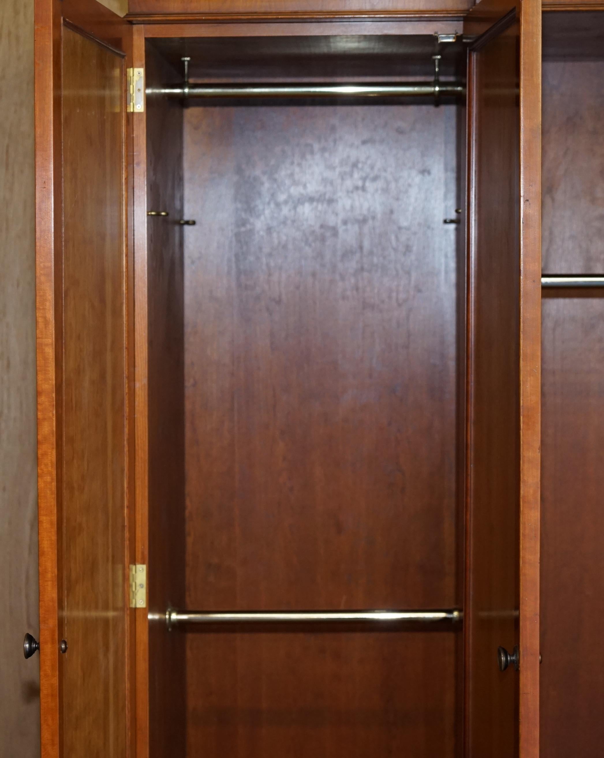 Large Triple Cupboard Breakfront Wardrobe in Cherrywood & Walnut + Drawers Base 7