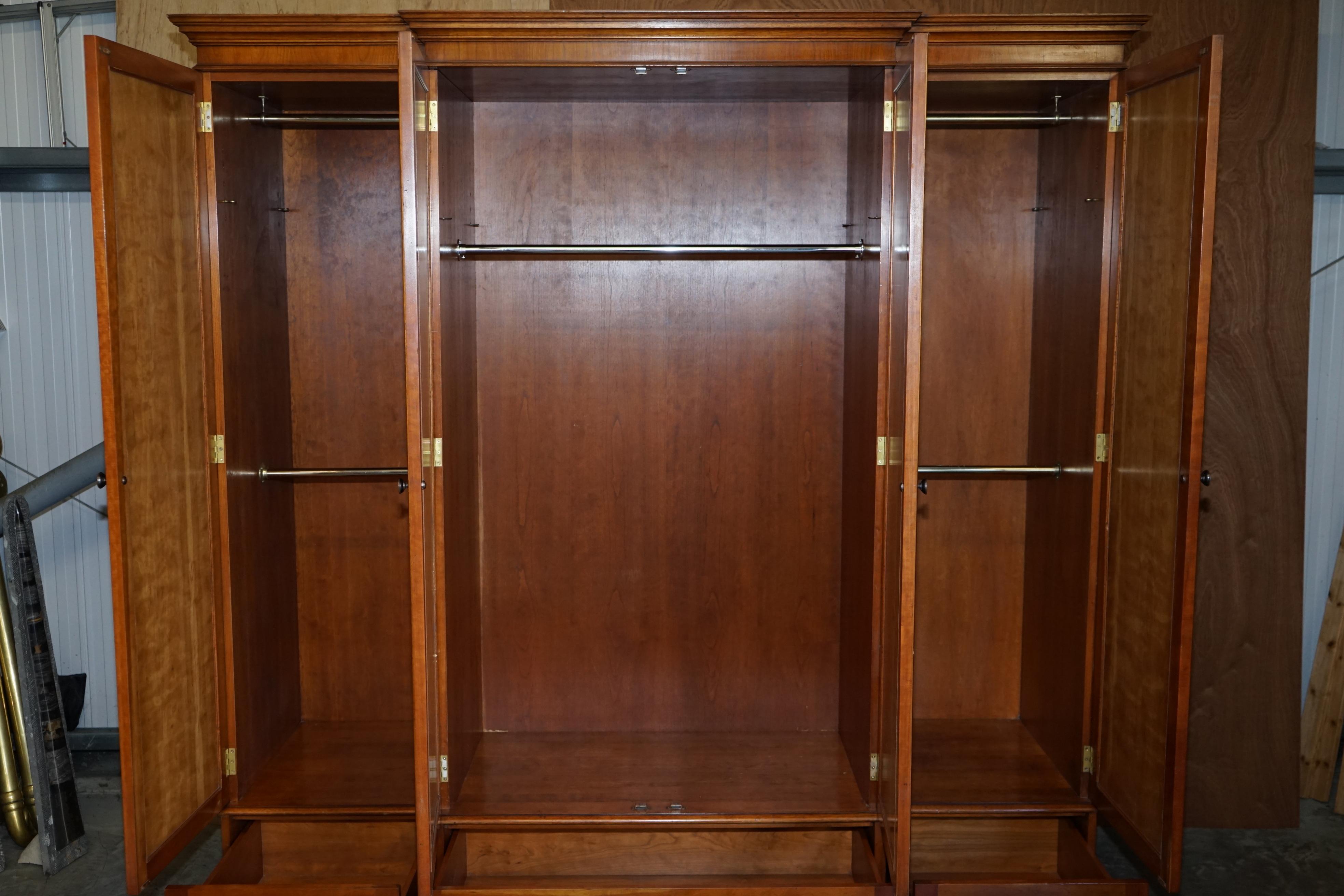 Large Triple Cupboard Breakfront Wardrobe in Cherrywood & Walnut + Drawers Base 8