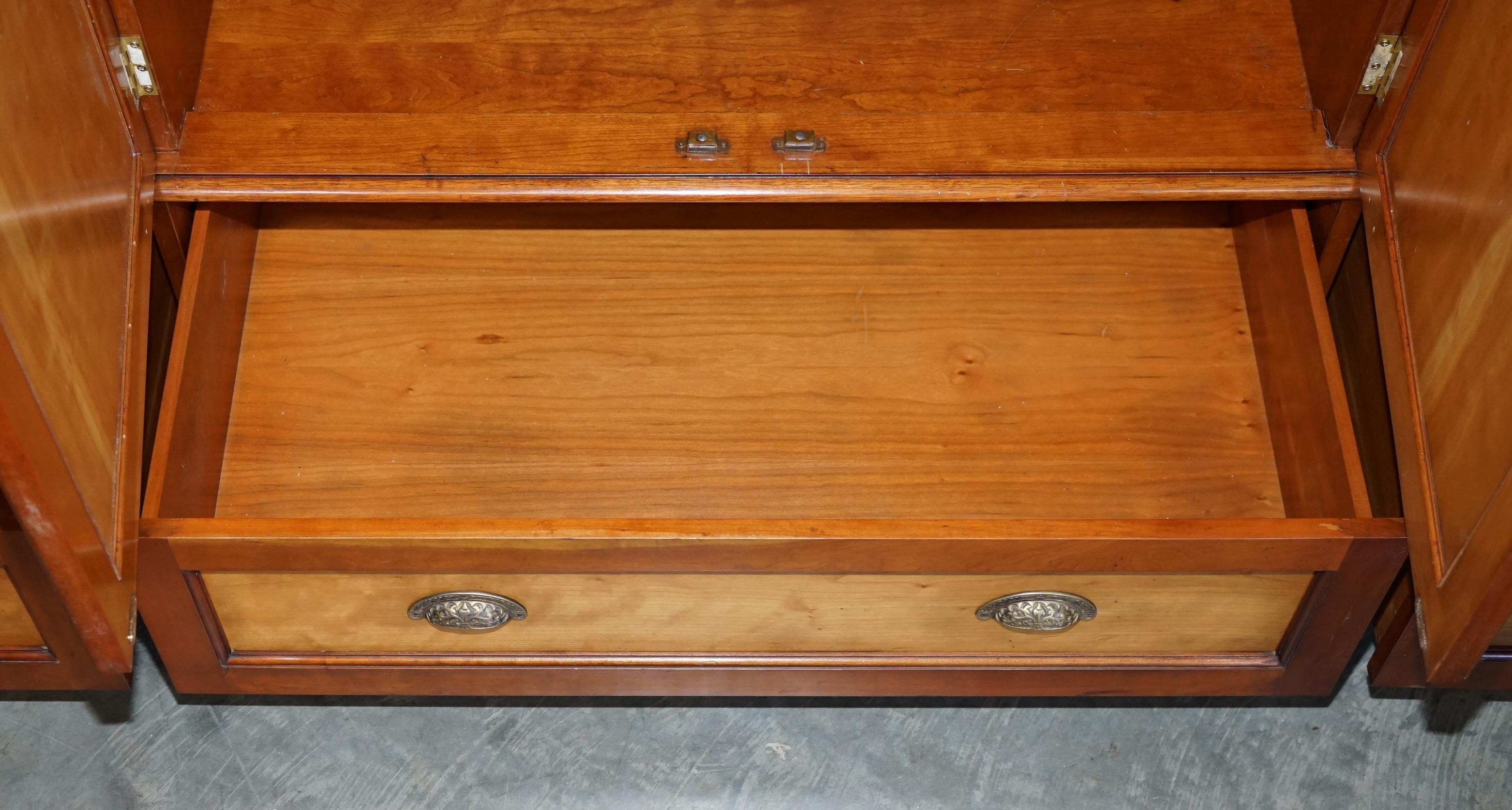 Large Triple Cupboard Breakfront Wardrobe in Cherrywood & Walnut + Drawers Base 10