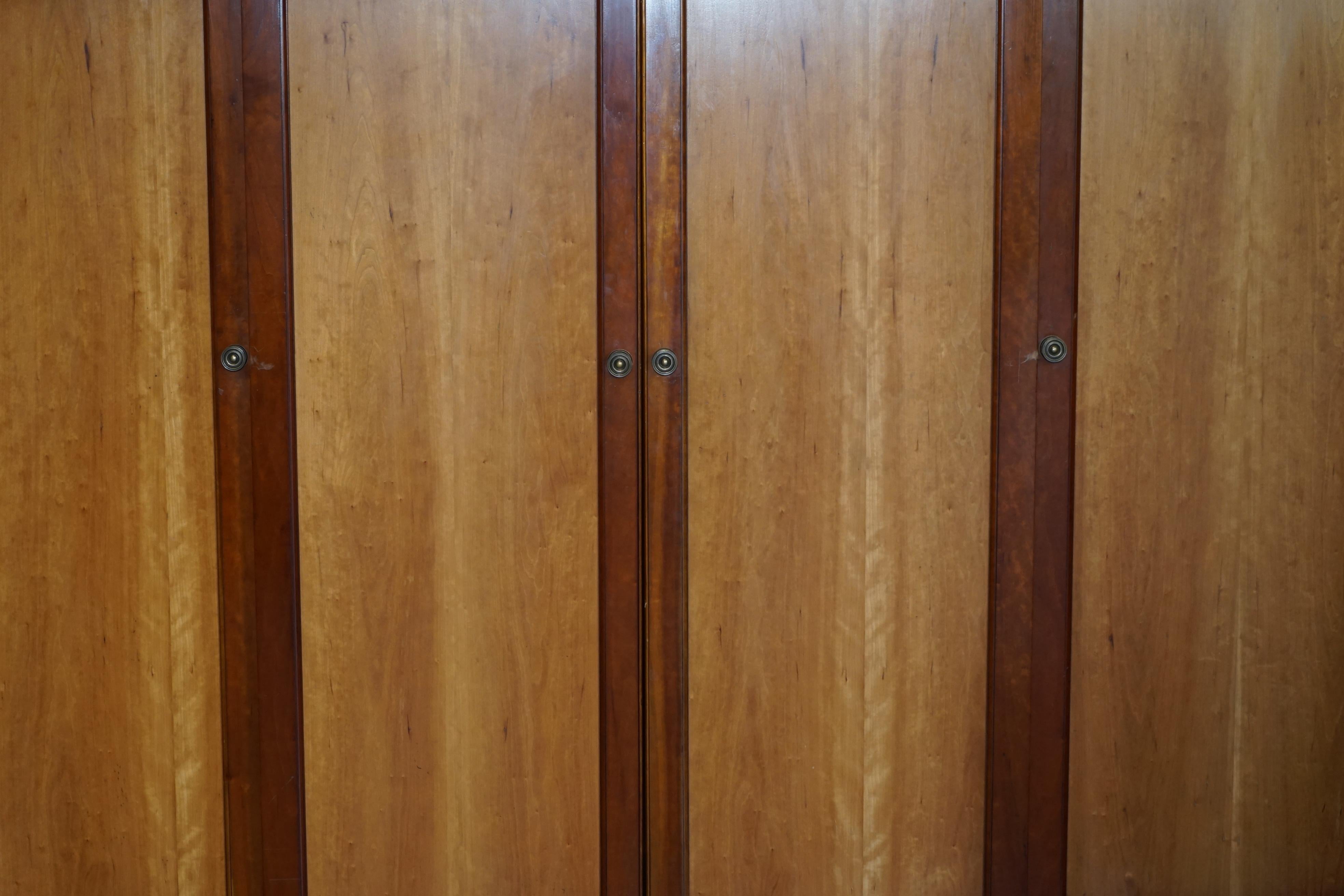 Country Large Triple Cupboard Breakfront Wardrobe in Cherrywood & Walnut + Drawers Base