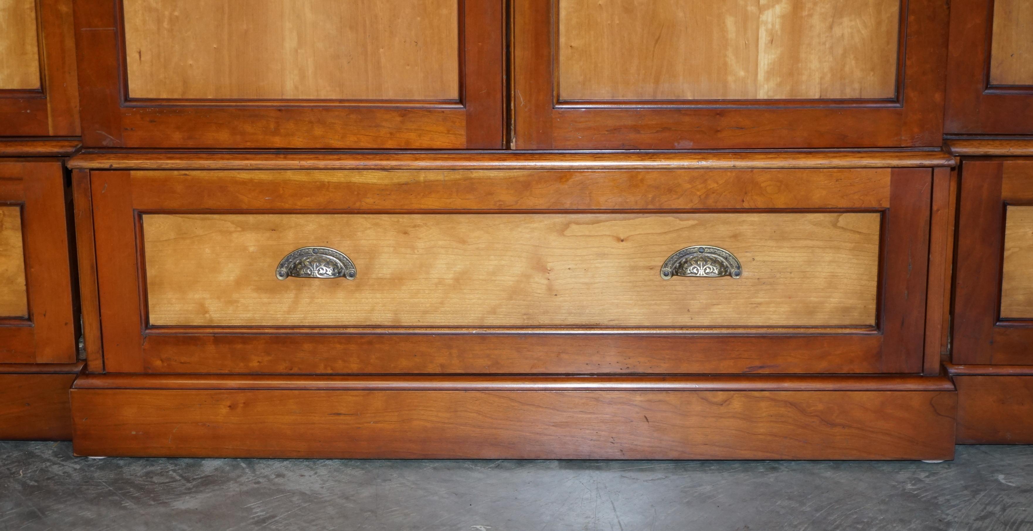 Hand-Crafted Large Triple Cupboard Breakfront Wardrobe in Cherrywood & Walnut + Drawers Base