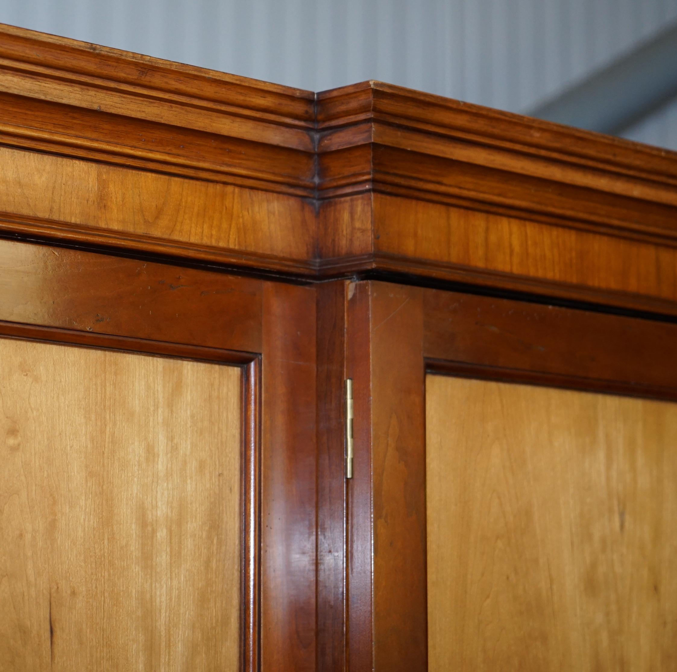 20th Century Large Triple Cupboard Breakfront Wardrobe in Cherrywood & Walnut + Drawers Base