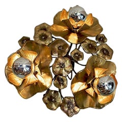Large Triple Lotus Brass Flower Light for wall or ceiling by Valerie Wade