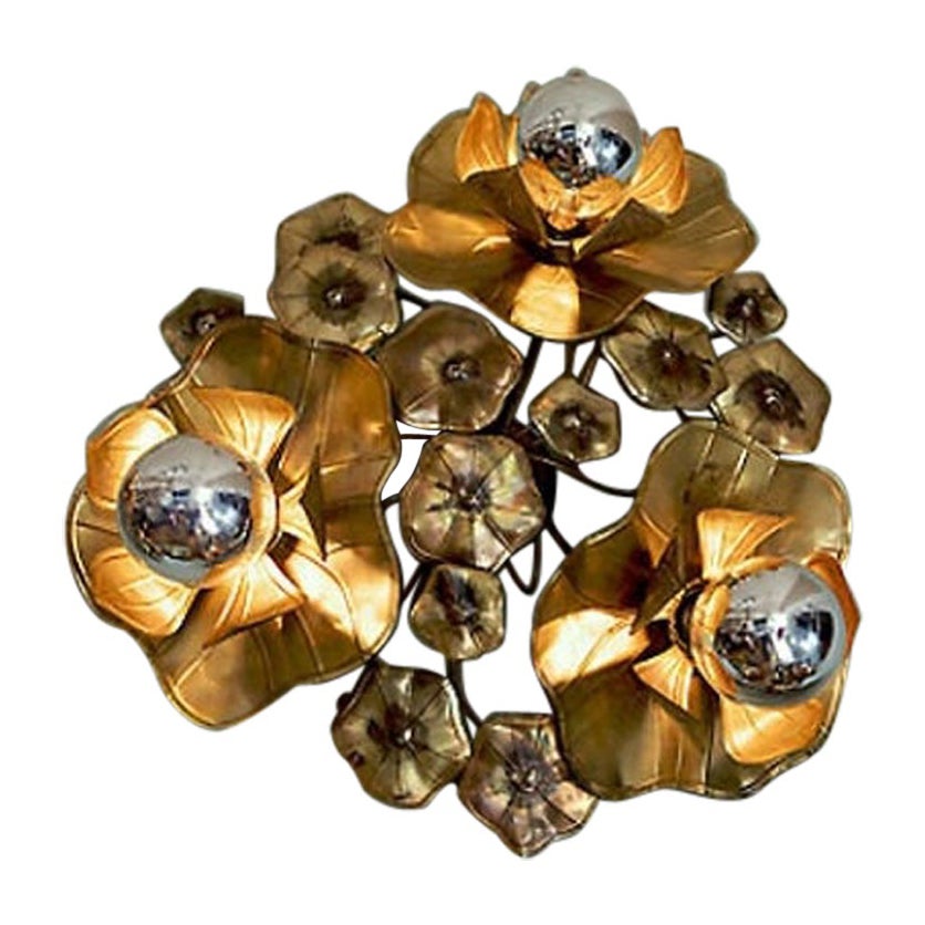Grande fleur de laiton Triple Lotus Lights pour mur ou plafond