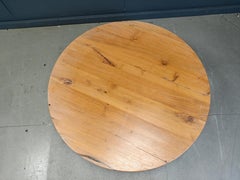 Large tripod round wooden brutalist coffee table, 1960s