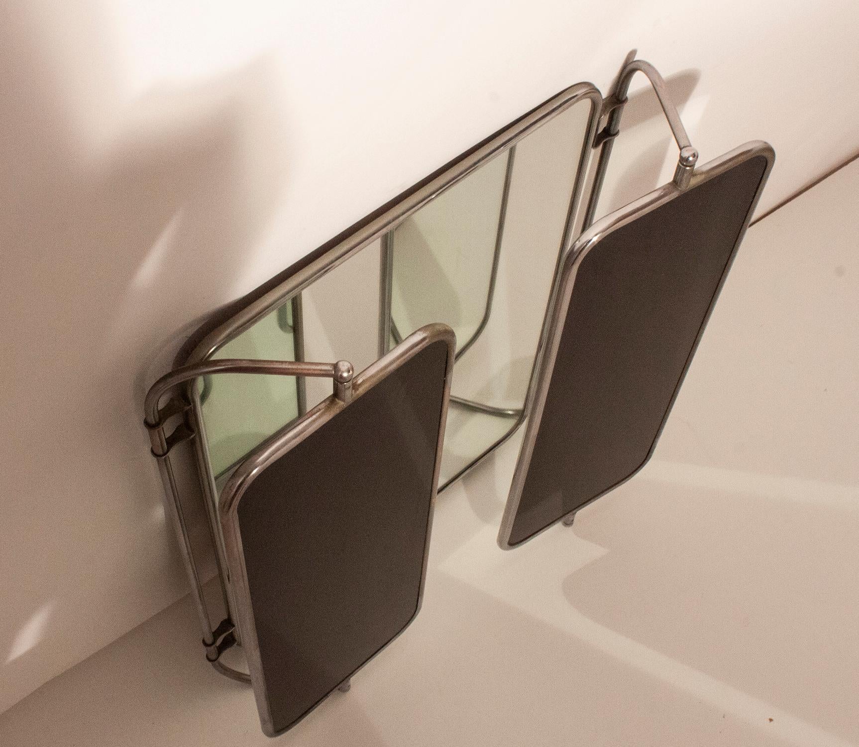 Large Triptych Mirror, Bakelite and Chrome, Spain, 1940s In Good Condition In Barcelona, Cataluna