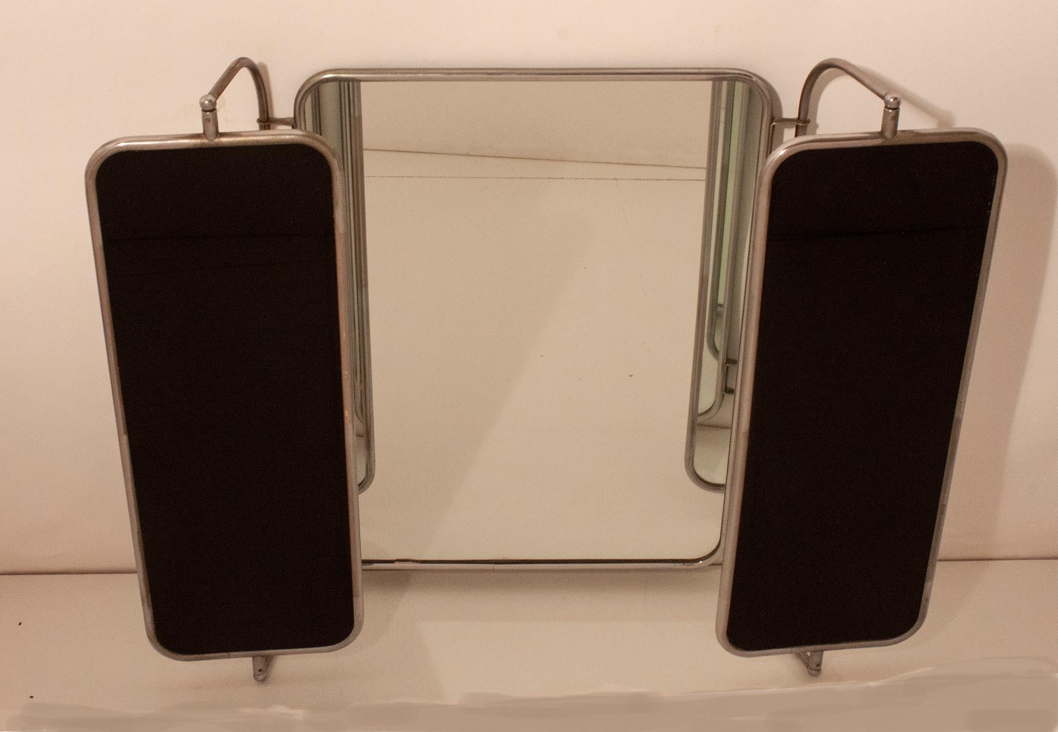 Mid-20th Century Large Triptych Mirror, Bakelite and Chrome, Spain, 1940s