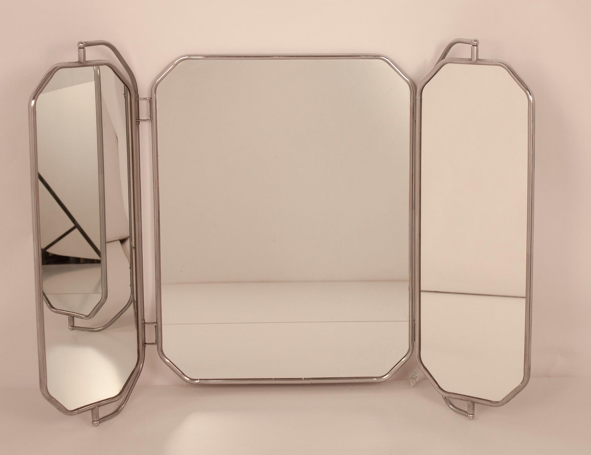 Large Triptych Mirror, Bakelite and Chrome, Spain, 1940s 2