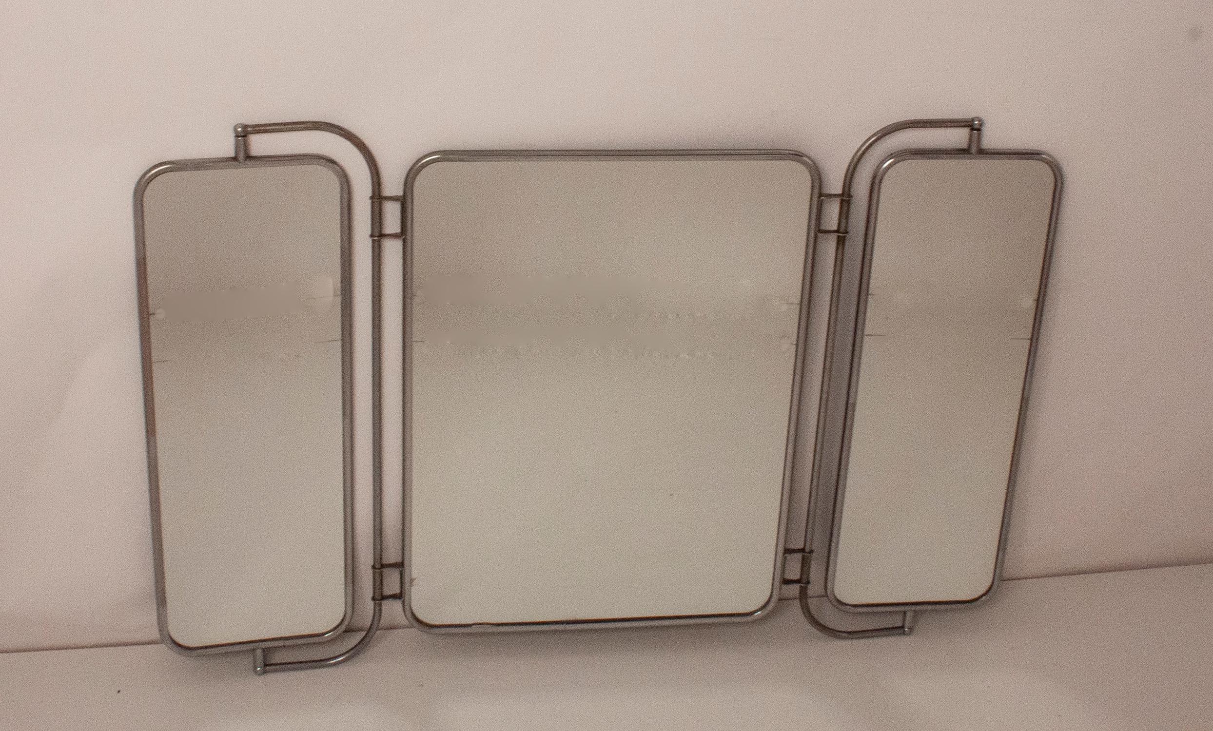 Mid-20th Century Large Triptych Mirror in Bakelite and Chrome, Spain, 1950's