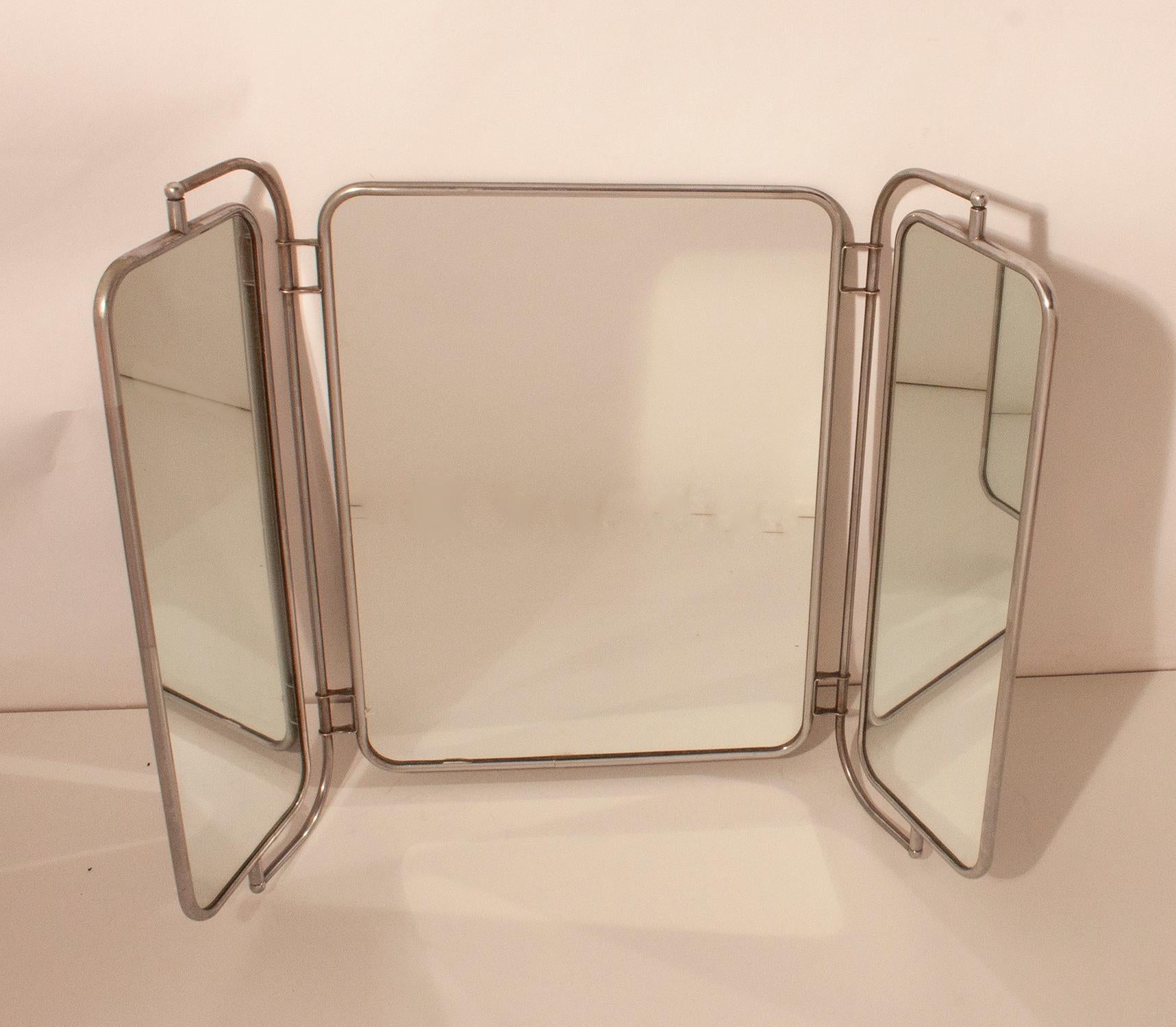 Large Triptych Mirror in Bakelite and Chrome, Spain, 1950's 3