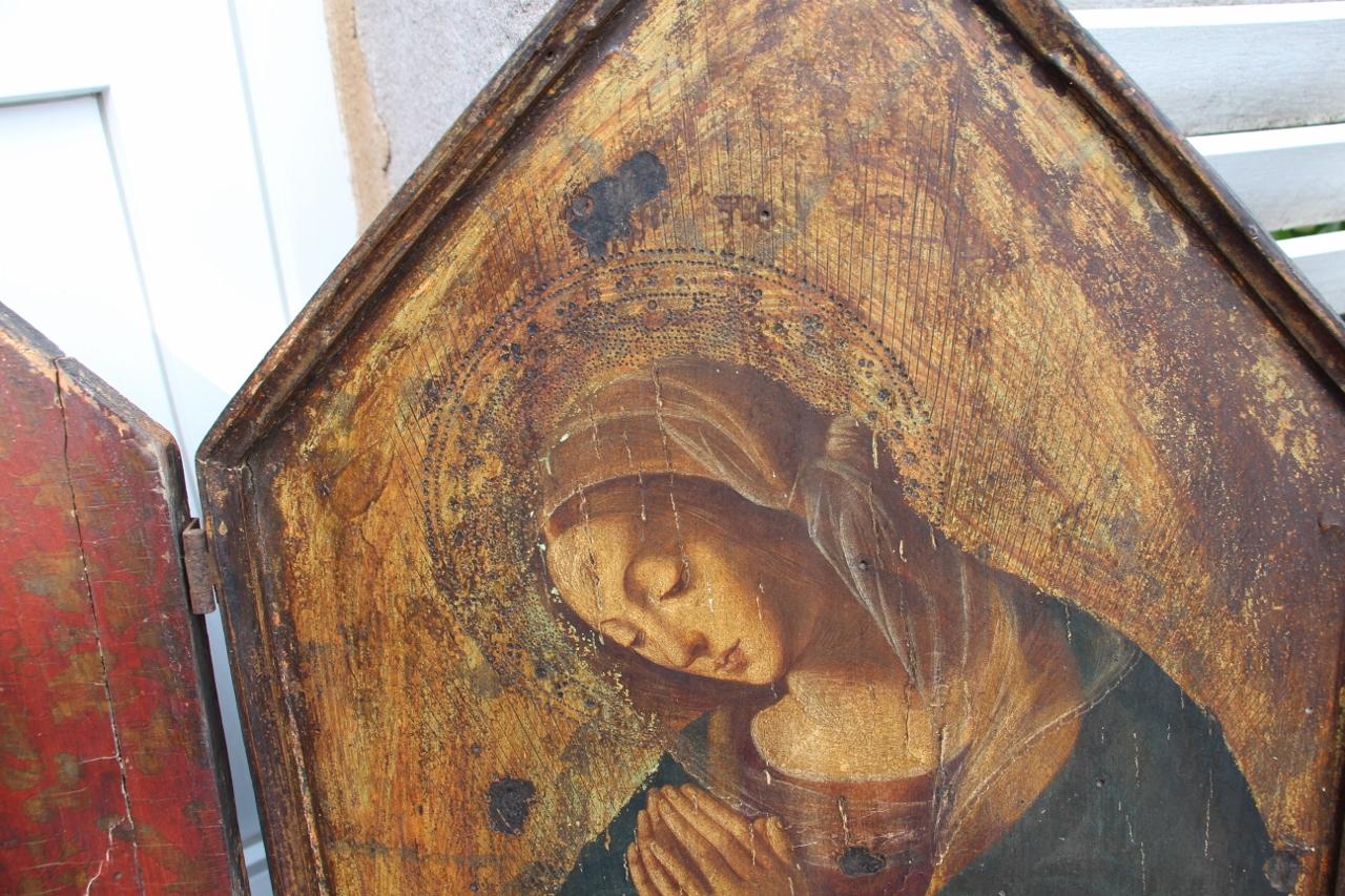 Großes Triptychon Gemalte Tafel der Jungfrau Maria, 18. Jahrhundert Italienisch im Angebot 1