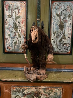 Large "Troll Father With Walking Cane" Sculpture - Handcrafted Folk Art, Norway