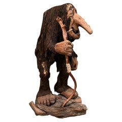Large "Troll Father With Walking Cane" Sculpture - Handcrafted Folk Art, Norway