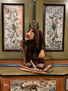 Large "Troll Mother With Walking Cane" Sculpture - Handcrafted Folk Art, Norway