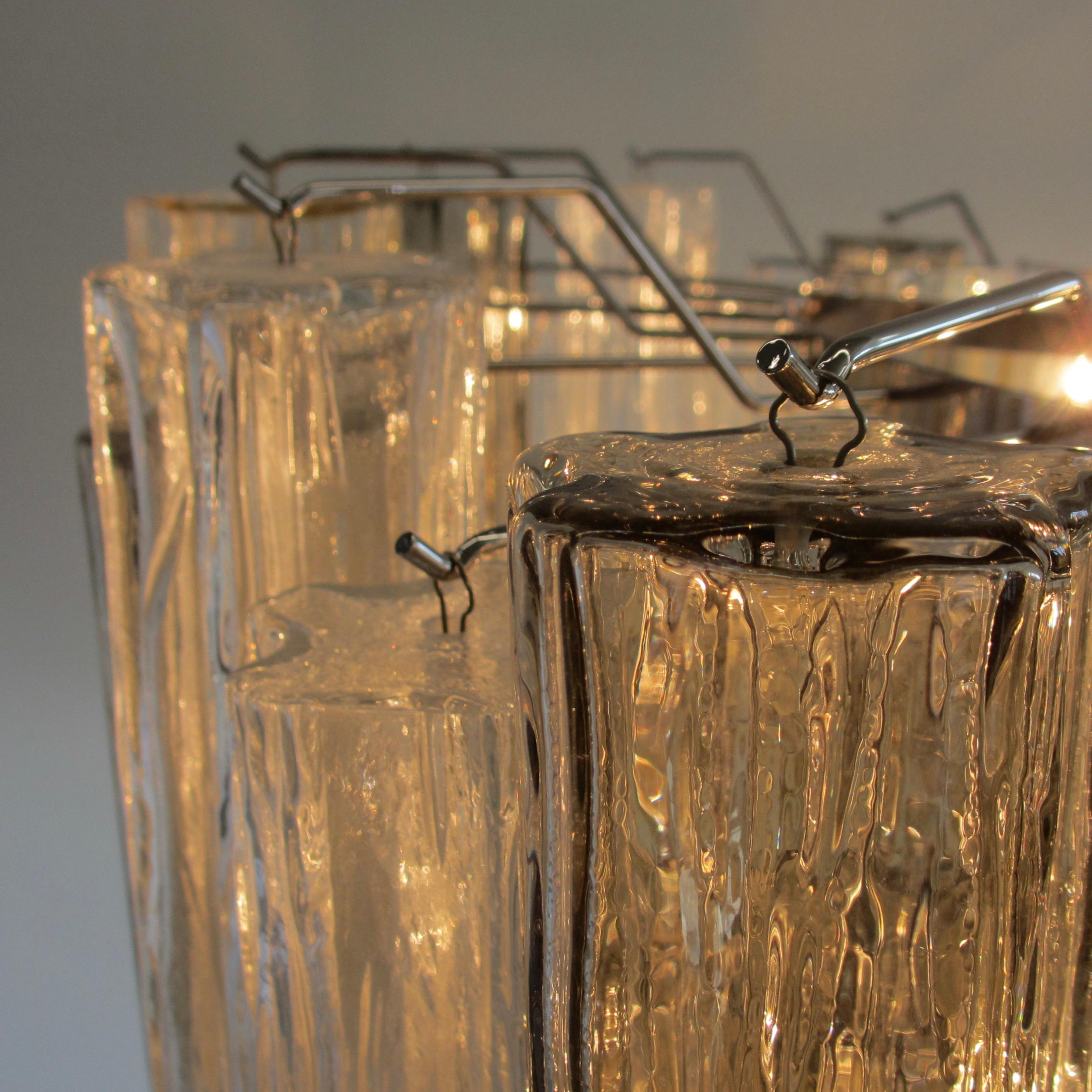 Modern Large Tronchi MURANO Glass Chandelier (amber, grey and clear glass), Italy For Sale