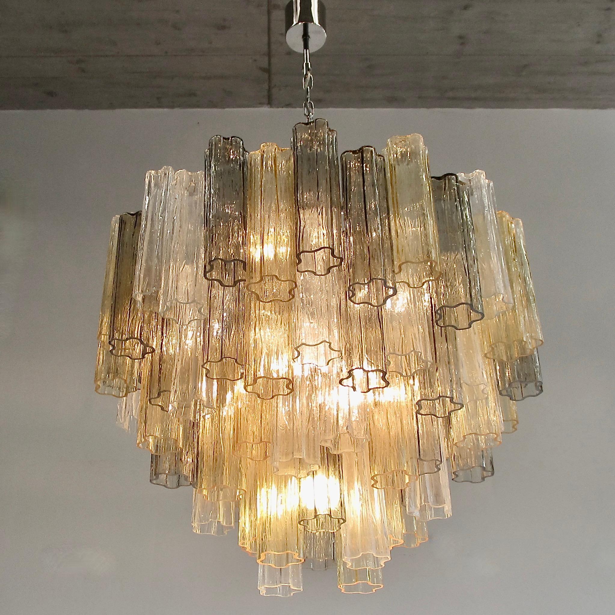 Italian Large Tronchi MURANO Glass Chandelier (amber, grey and clear glass), Italy For Sale