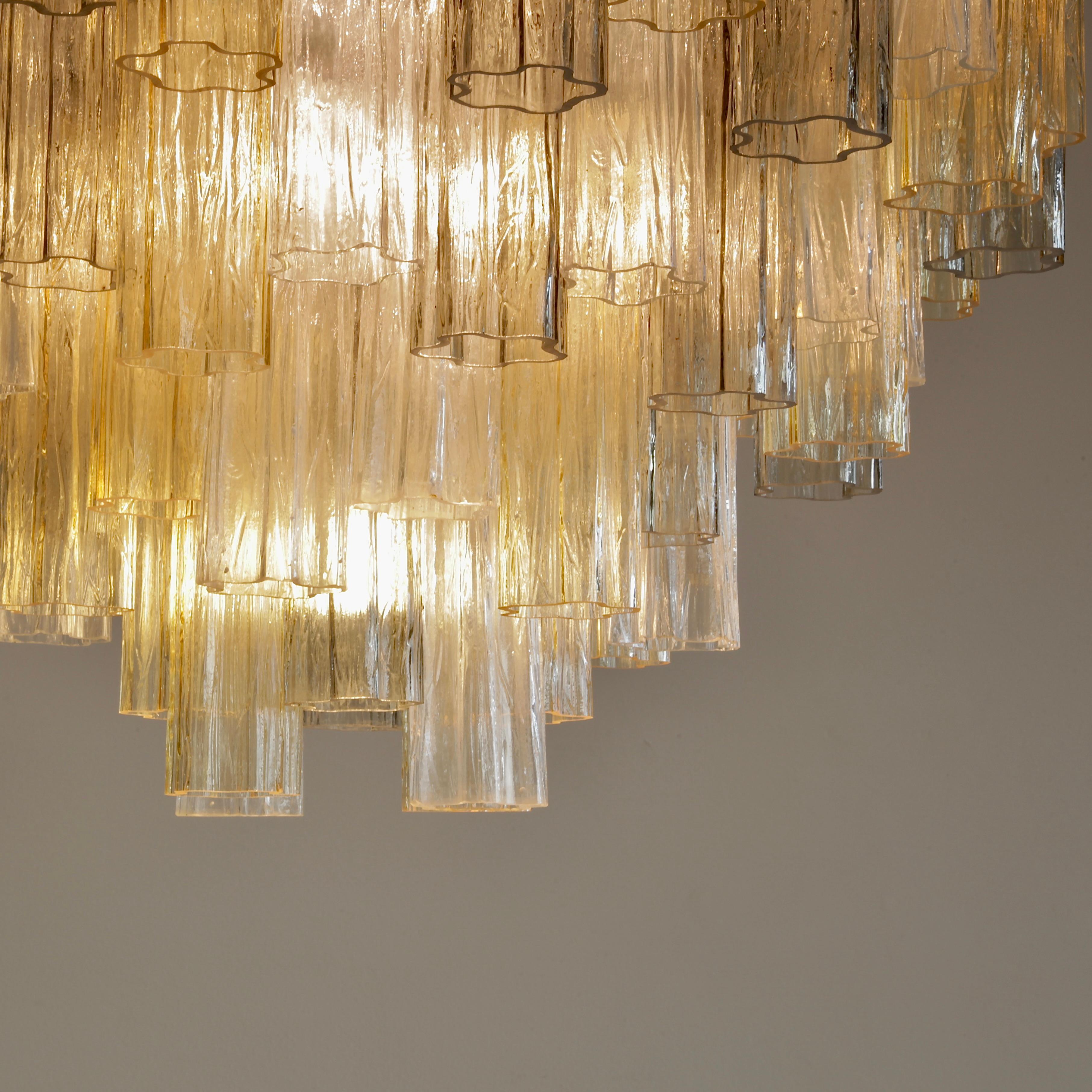 Large Tronchi MURANO Glass Chandelier (amber, grey and clear glass), Italy In Good Condition For Sale In Berlin, Berlin