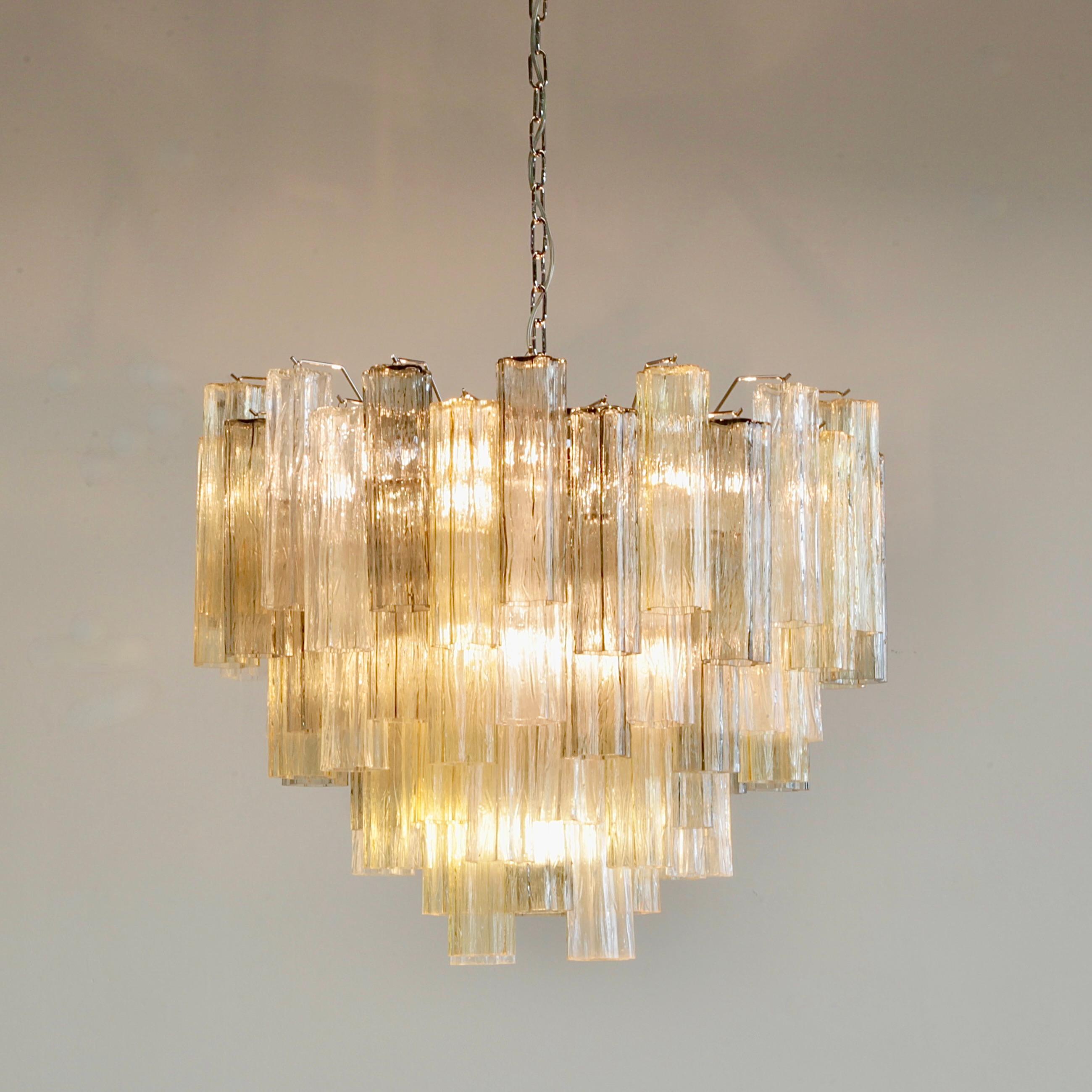Late 20th Century Large Tronchi MURANO Glass Chandelier (amber, grey and clear glass), Italy For Sale