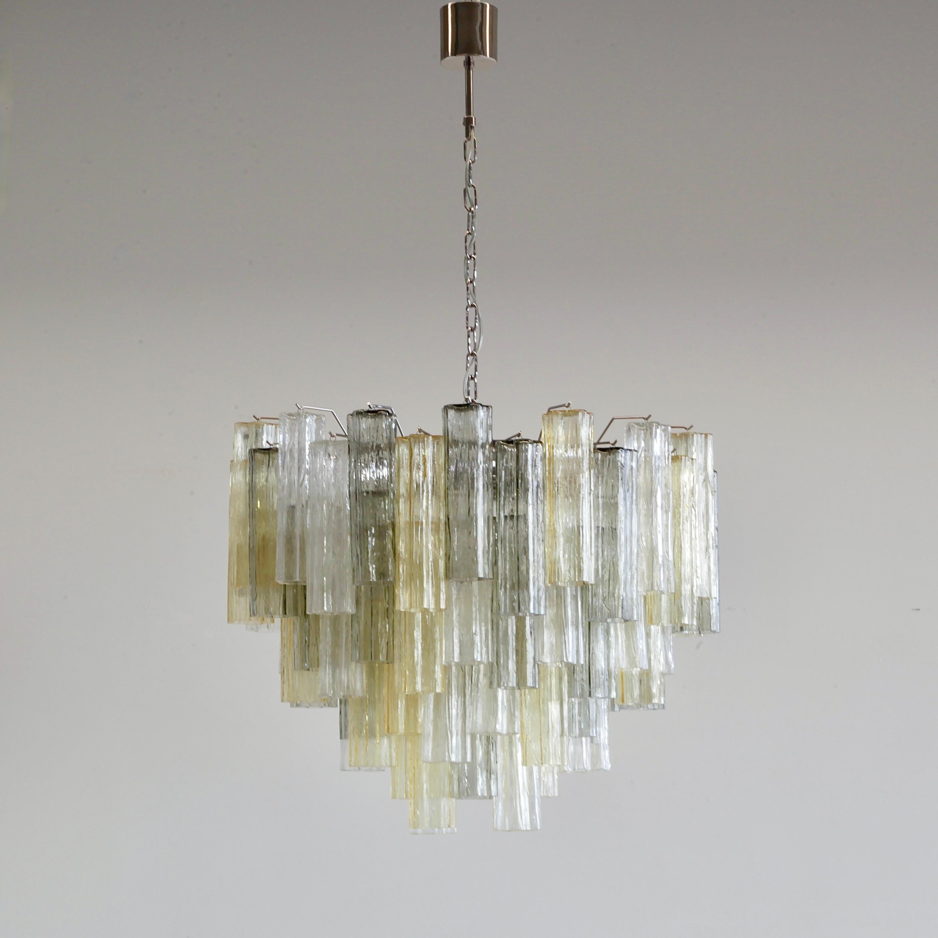 Metal Large Tronchi MURANO Glass Chandelier (amber, grey and clear glass), Italy For Sale