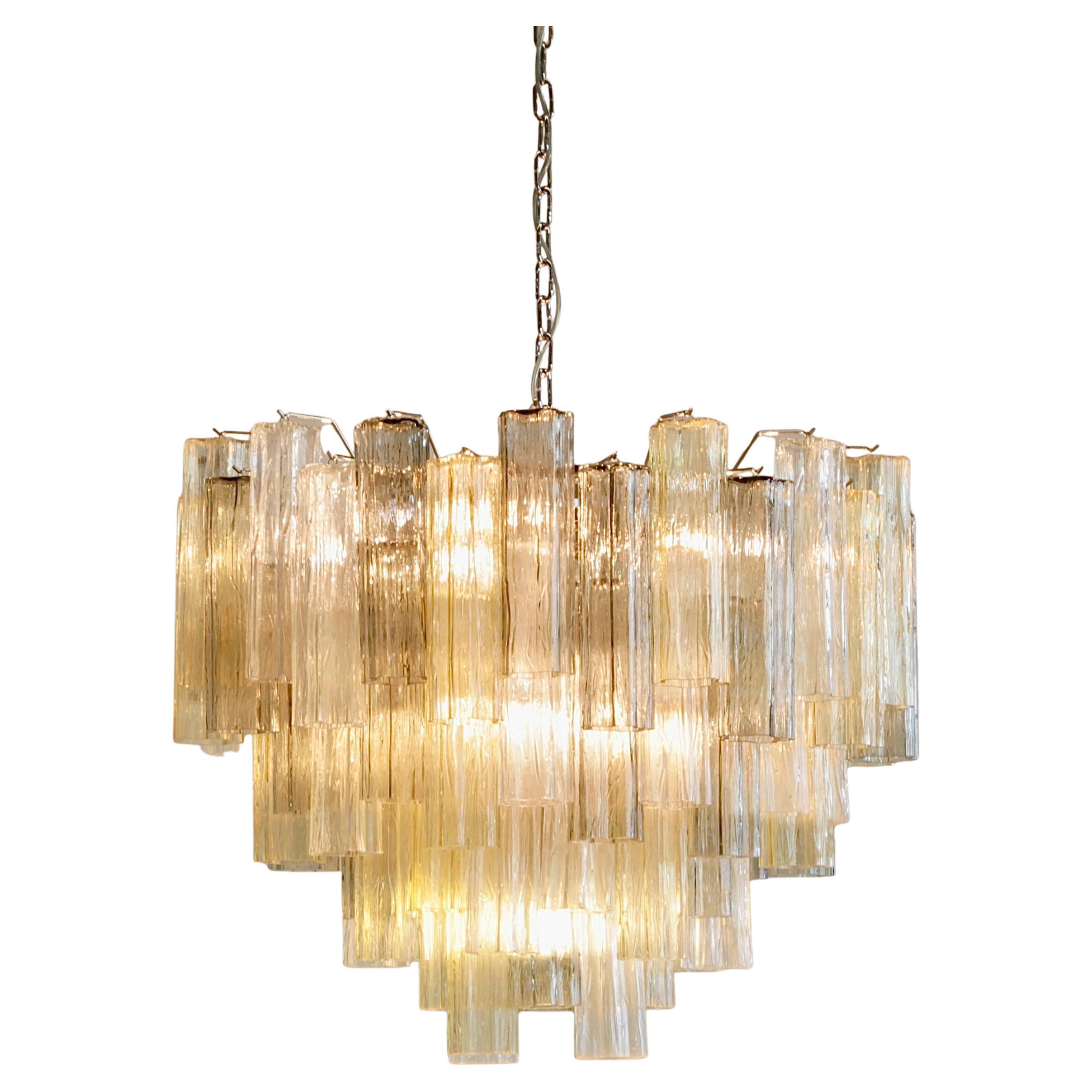Large Tronchi MURANO Glass Chandelier (amber, grey and clear glass), Italy