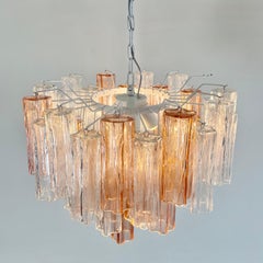 Grand lustre en verre Tronchi MURANO (verre rose et transparent), Italie
