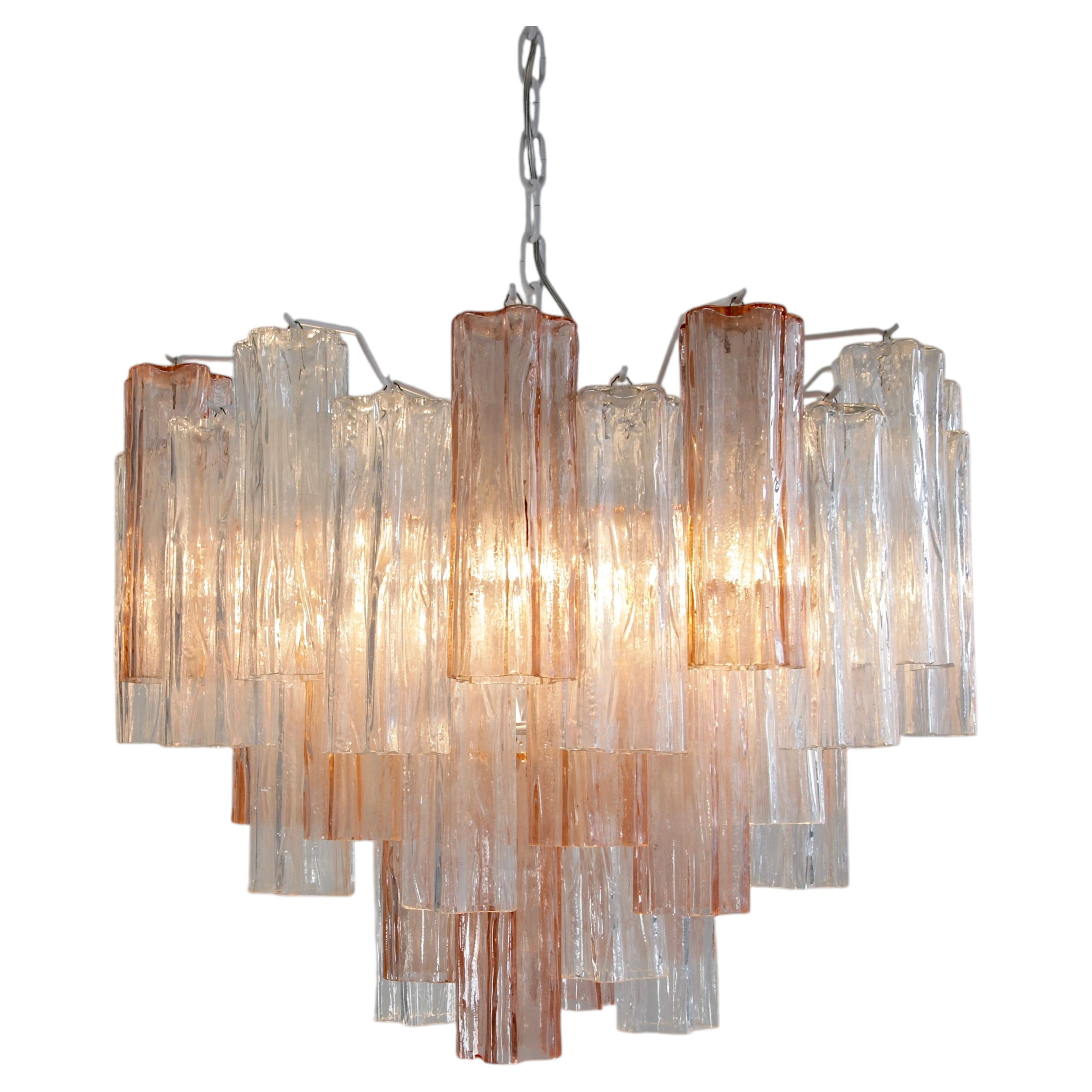 Grande lampadario in vetro di Murano (vetro rosa e trasparente), Italia