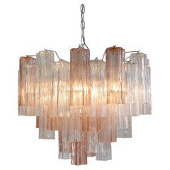 Grand lustre en verre Tronchi MURANO (verre rose et transparent), Italie