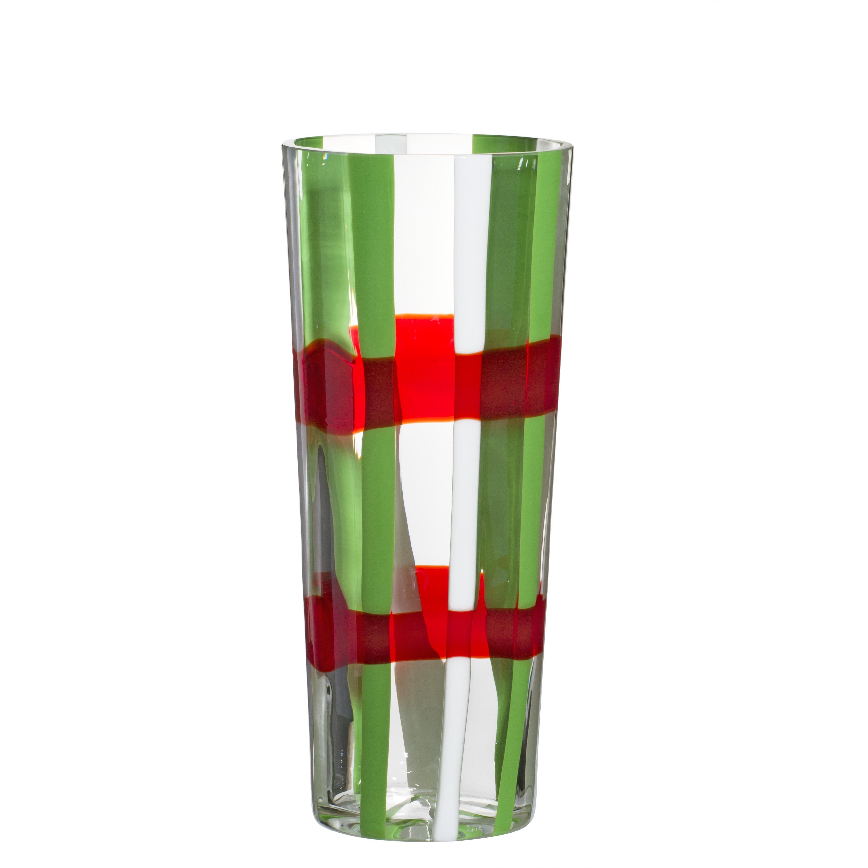 Grand vase Troncocono rouge et vert par Carlo Moretti