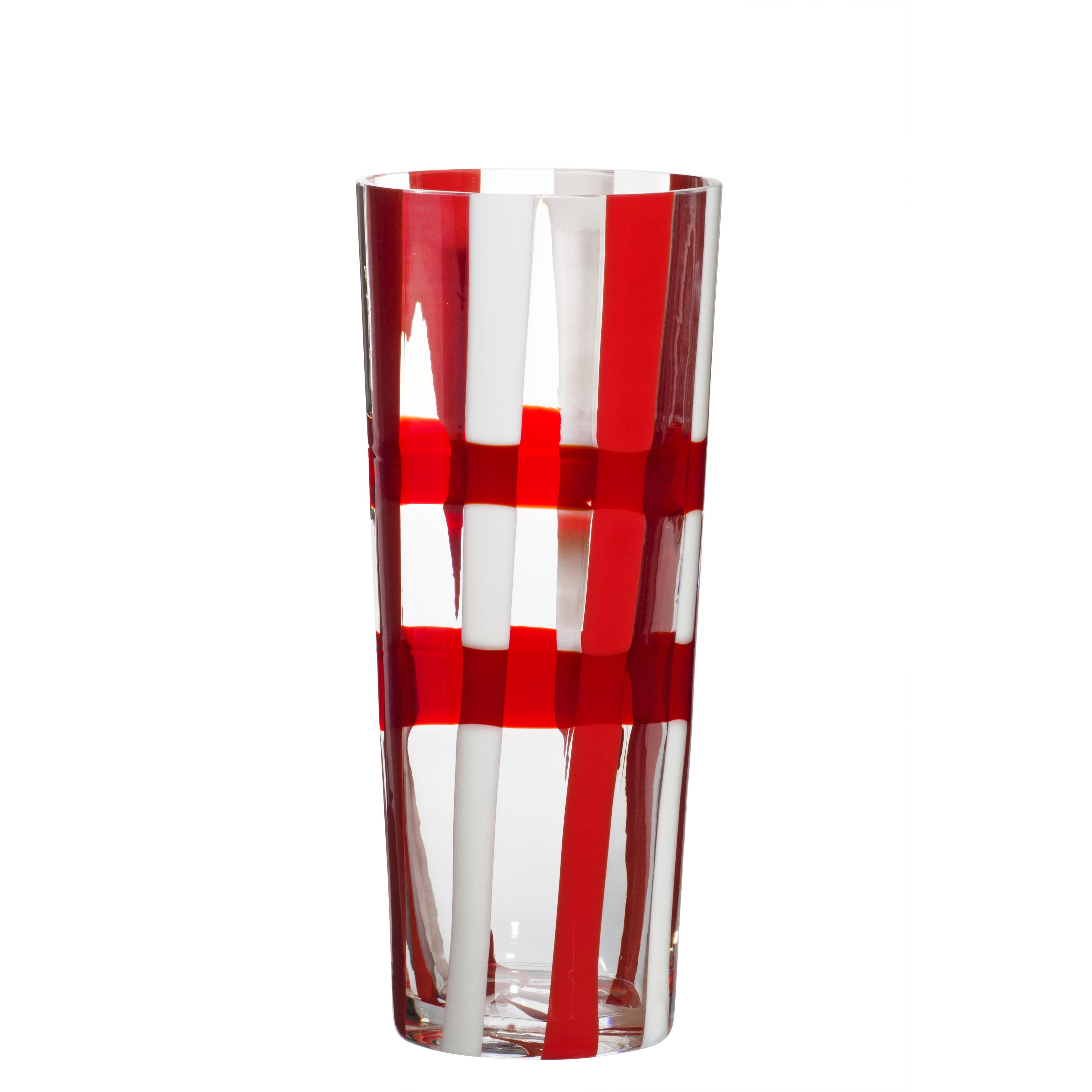 Grand vase Troncocono rouge et blanc par Carlo Moretti en vente