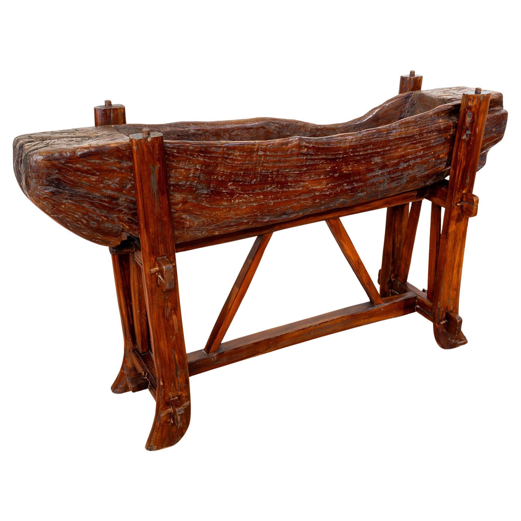 Grand bac à plantes sur Stand Chêne Rustique Français Brutalist XL Antique Serving Bar